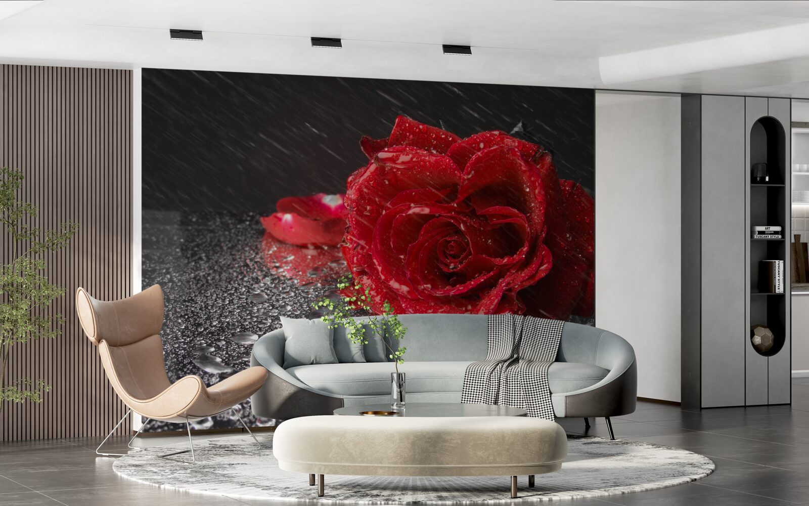 Fotobehang een roos in de regen, rood als bloed