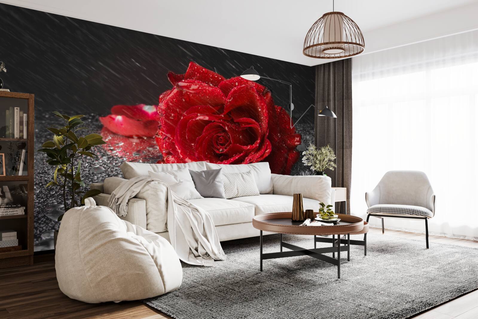 Fotobehang een roos in de regen, rood als bloed