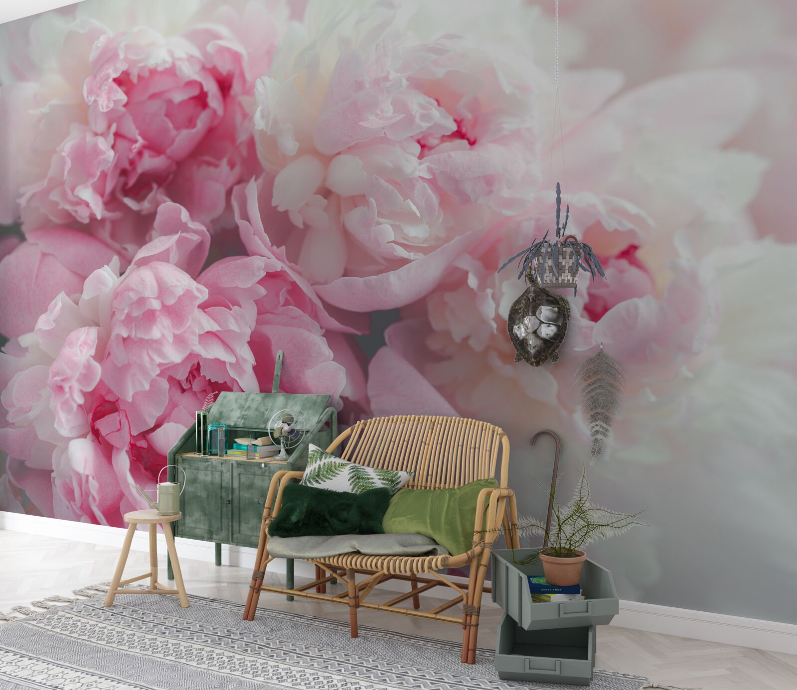 Fotobehang boeket van delicate en sierlijke roze pioenrozen