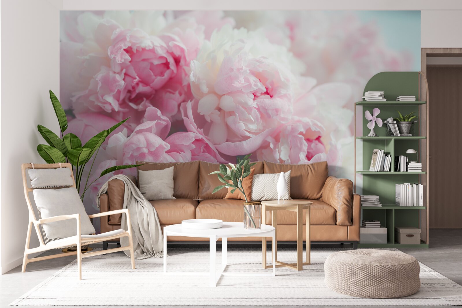 Fotobehang boeket van delicate en sierlijke roze pioenrozen