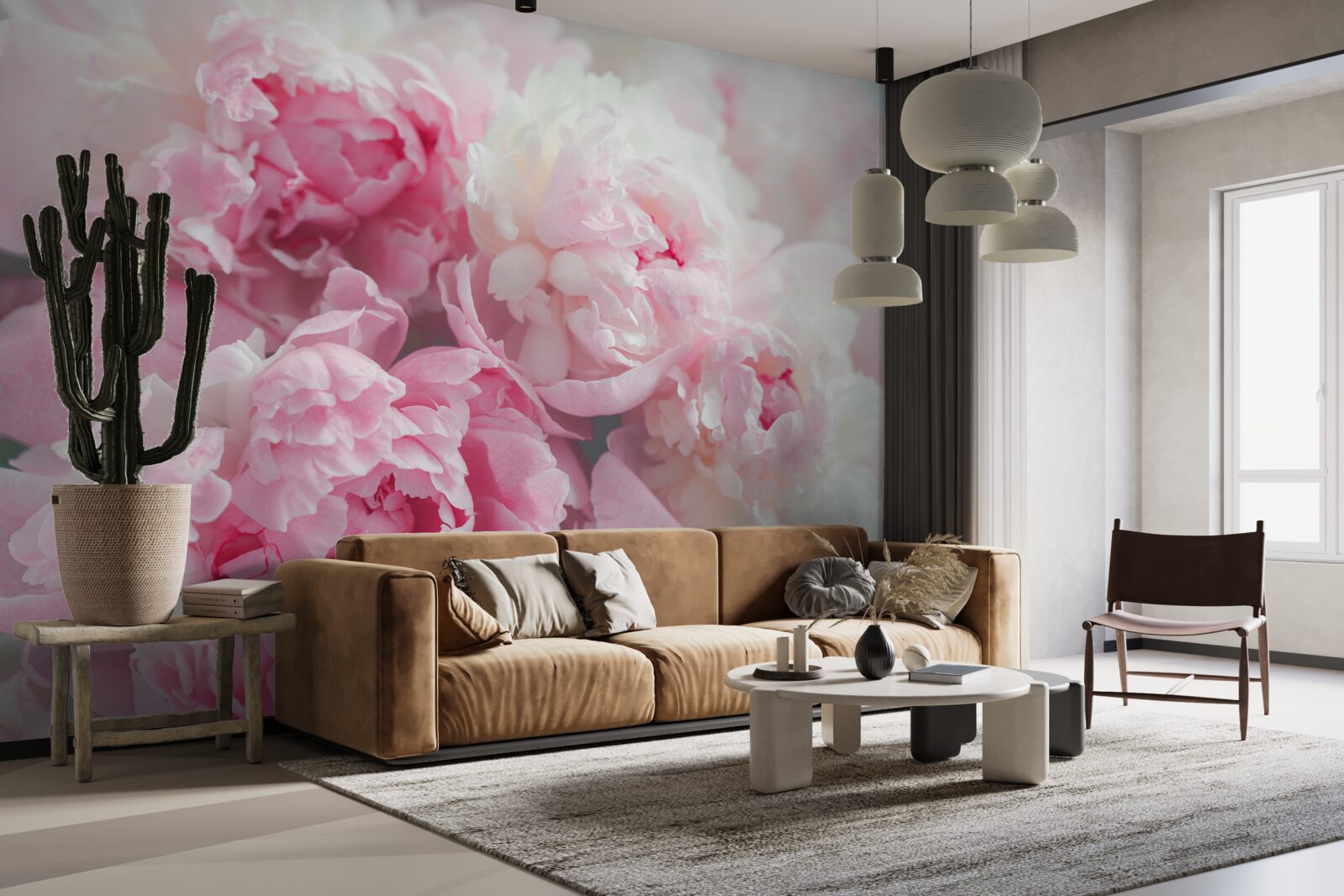 Fotobehang boeket van delicate en sierlijke roze pioenrozen