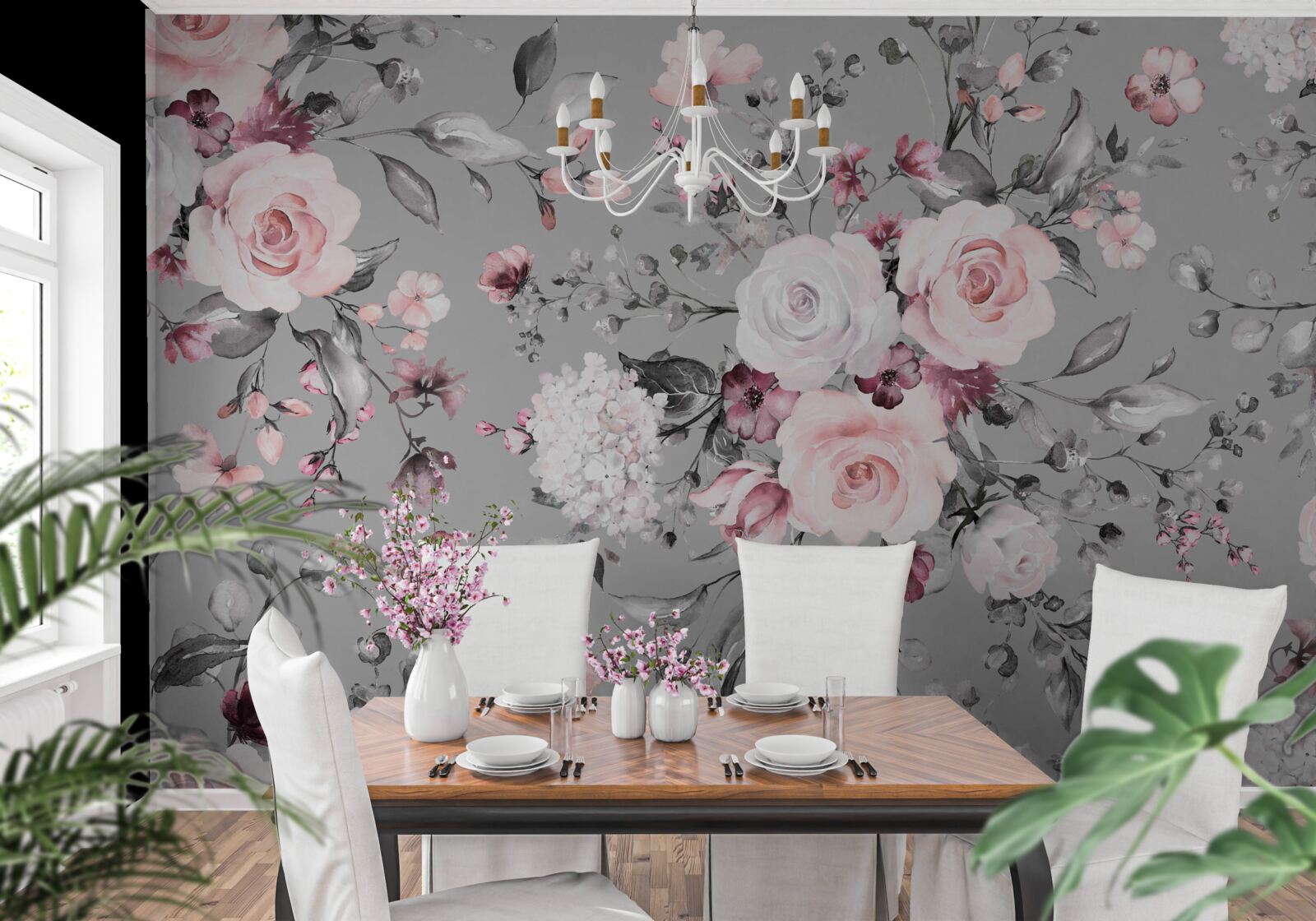 Fotobehang heldere rozen op een matte achtergrond