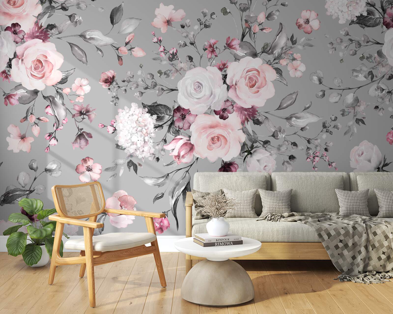 Fotobehang heldere rozen op een matte achtergrond