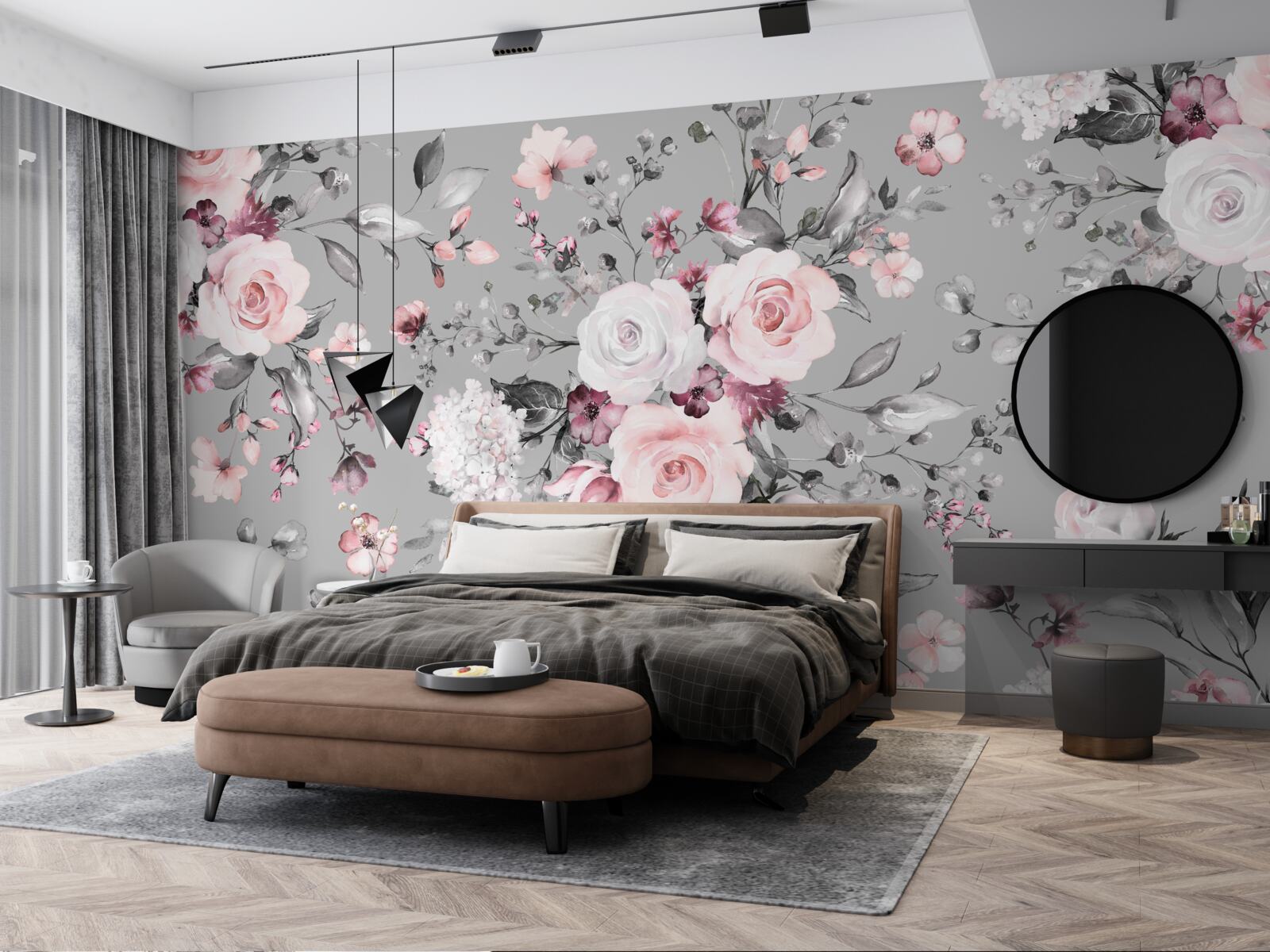 Fotobehang heldere rozen op een matte achtergrond