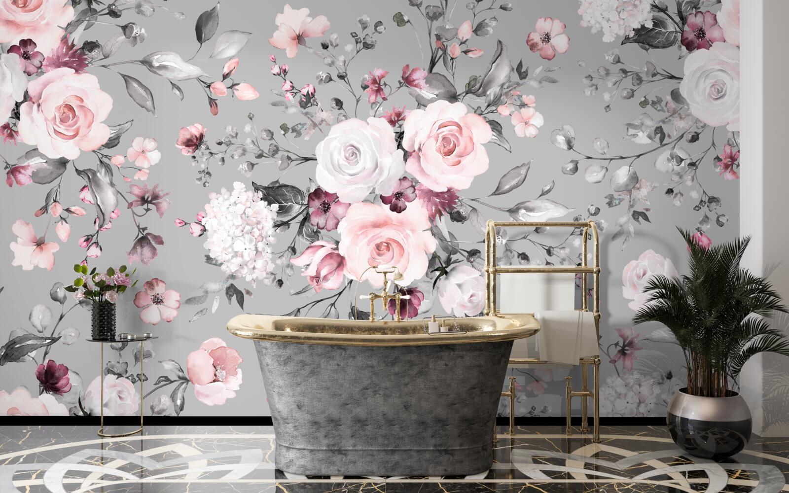 Fotobehang heldere rozen op een matte achtergrond