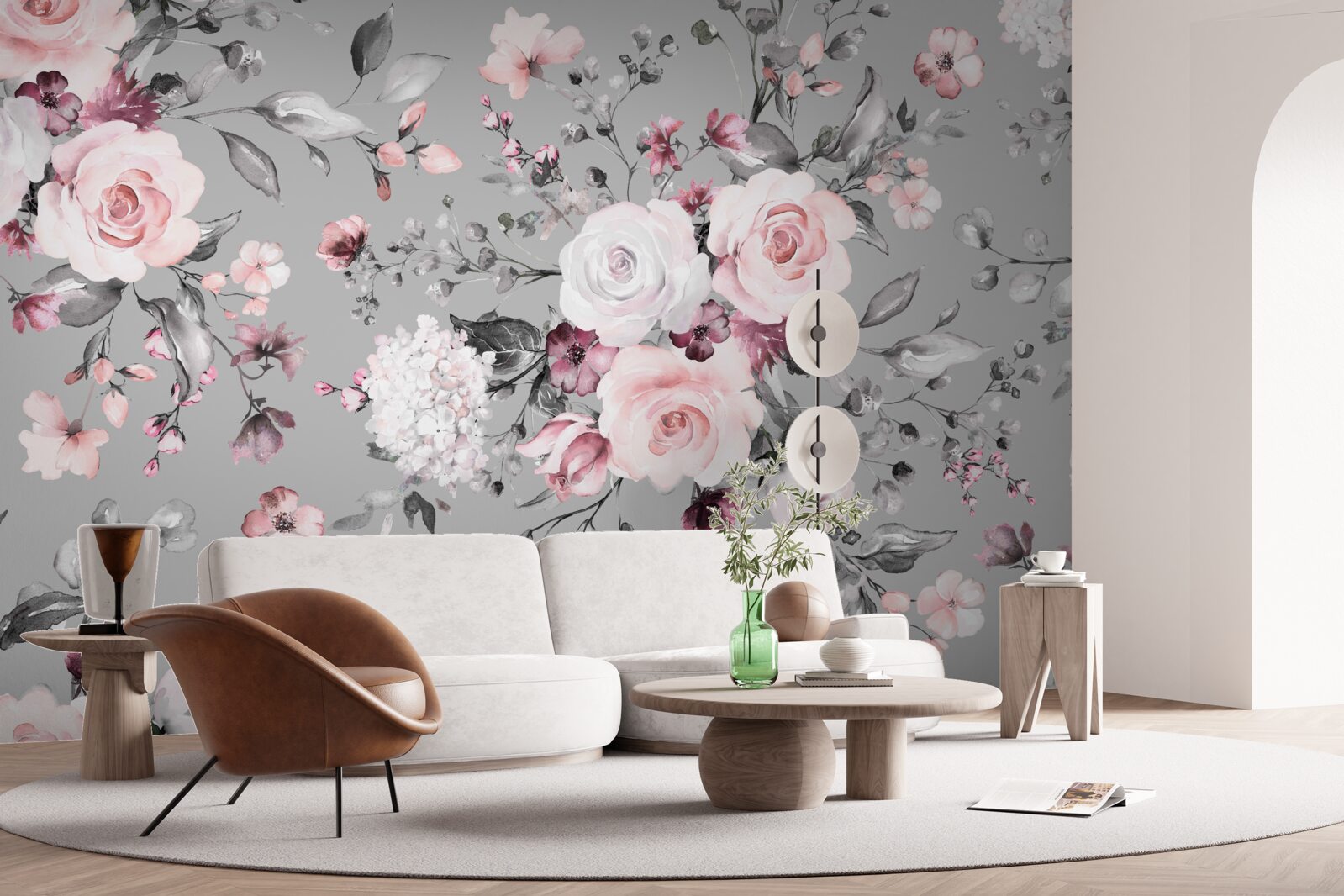 Fotobehang heldere rozen op een matte achtergrond