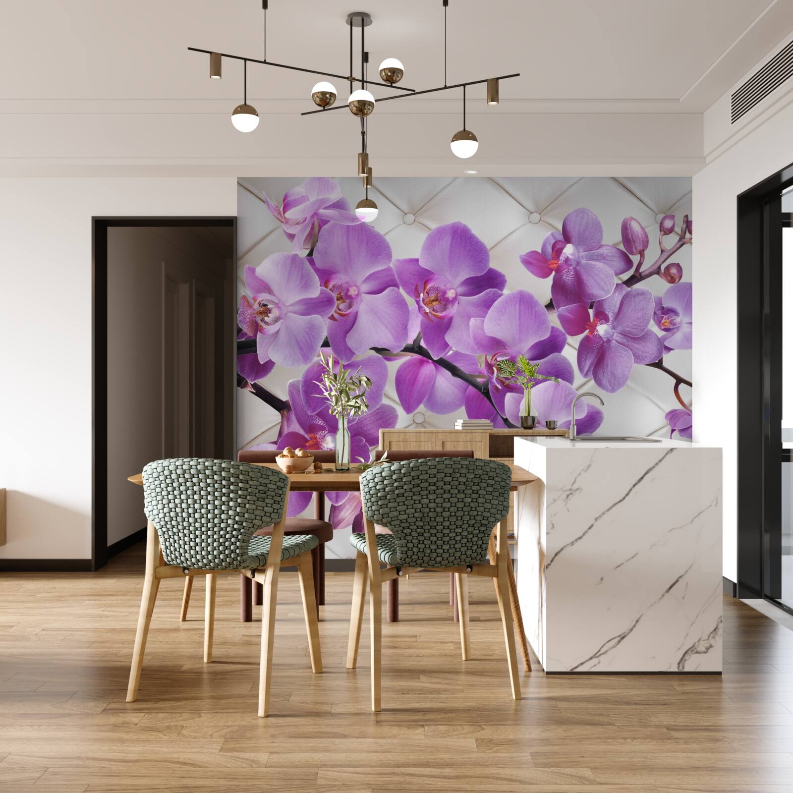 Fotobehang textuur bevat takken van lila orchidee