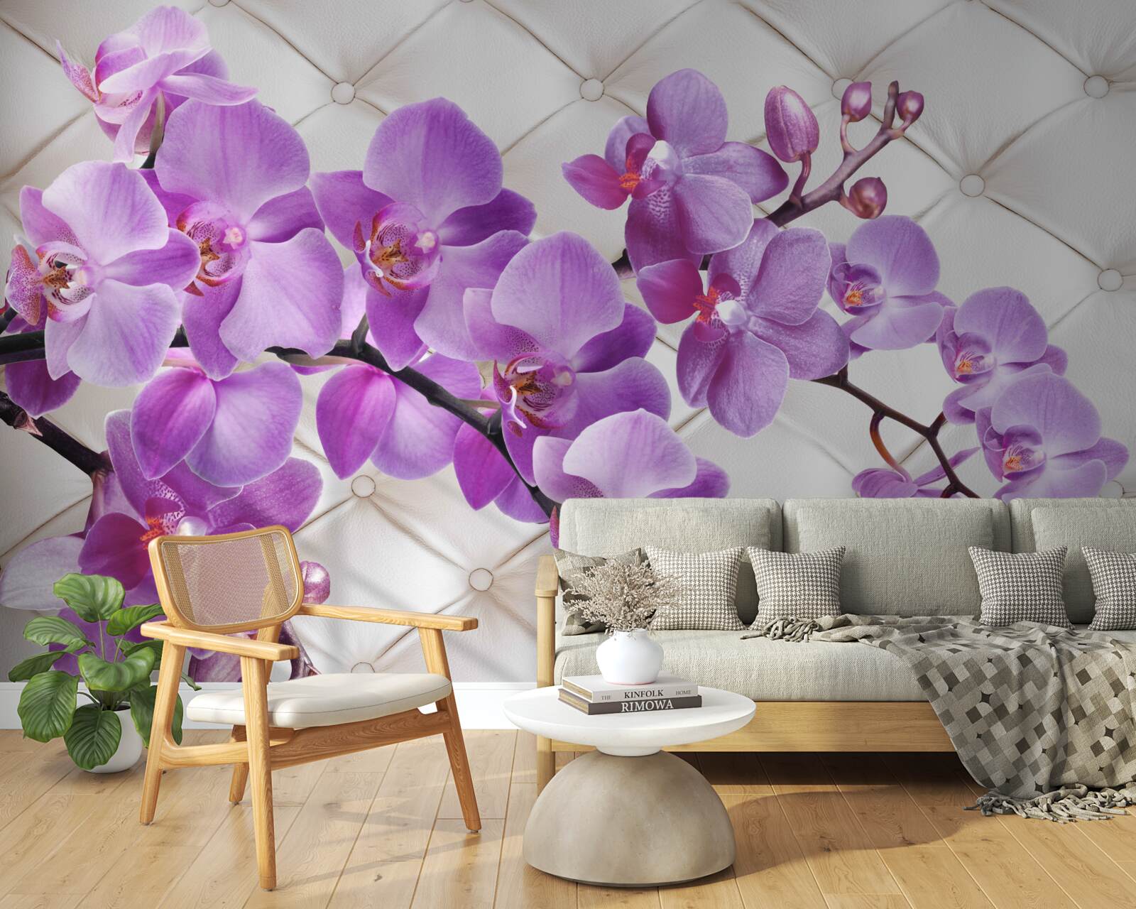 Fotobehang textuur bevat takken van lila orchidee