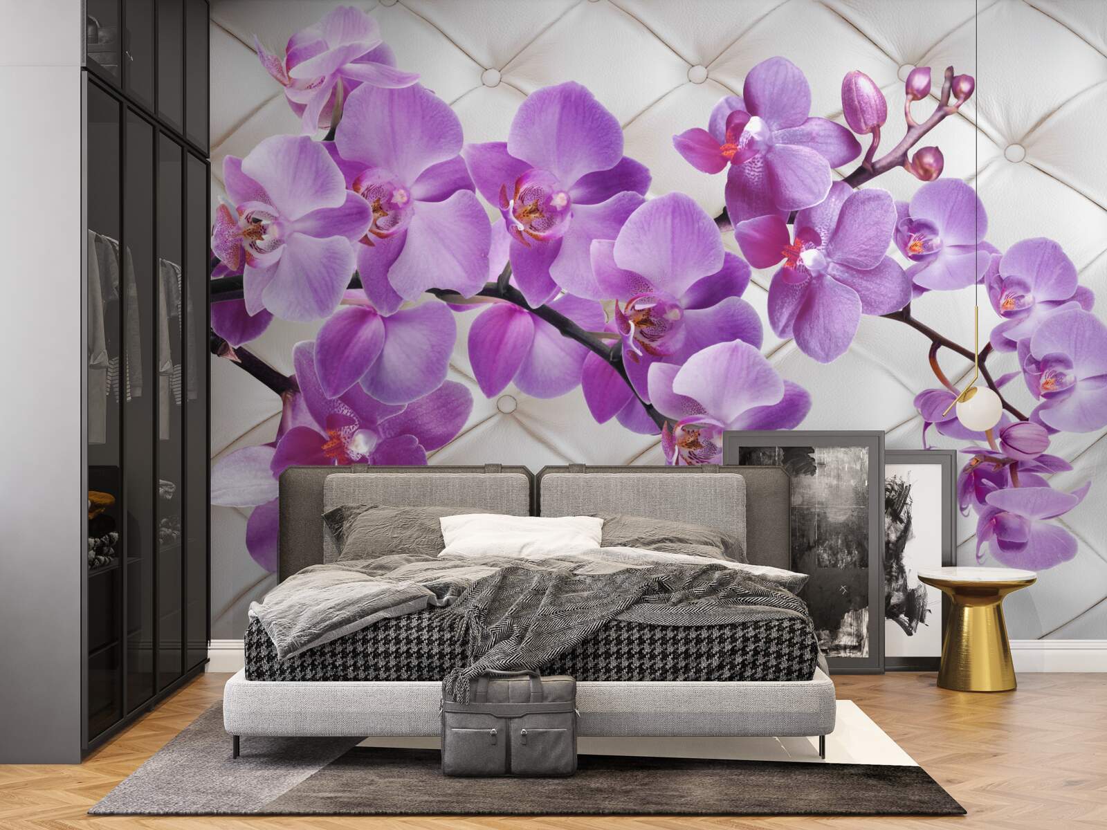 Fotobehang textuur bevat takken van lila orchidee