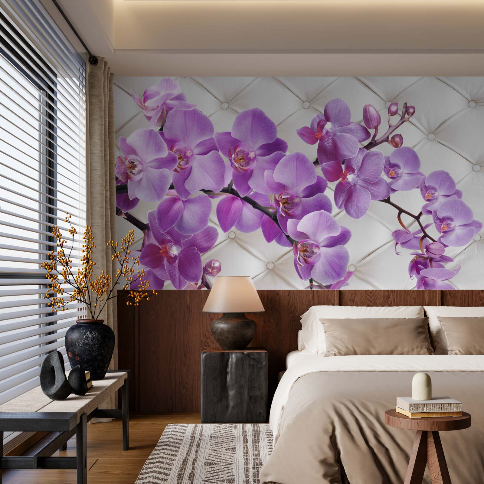 Fotobehang textuur bevat takken van lila orchidee