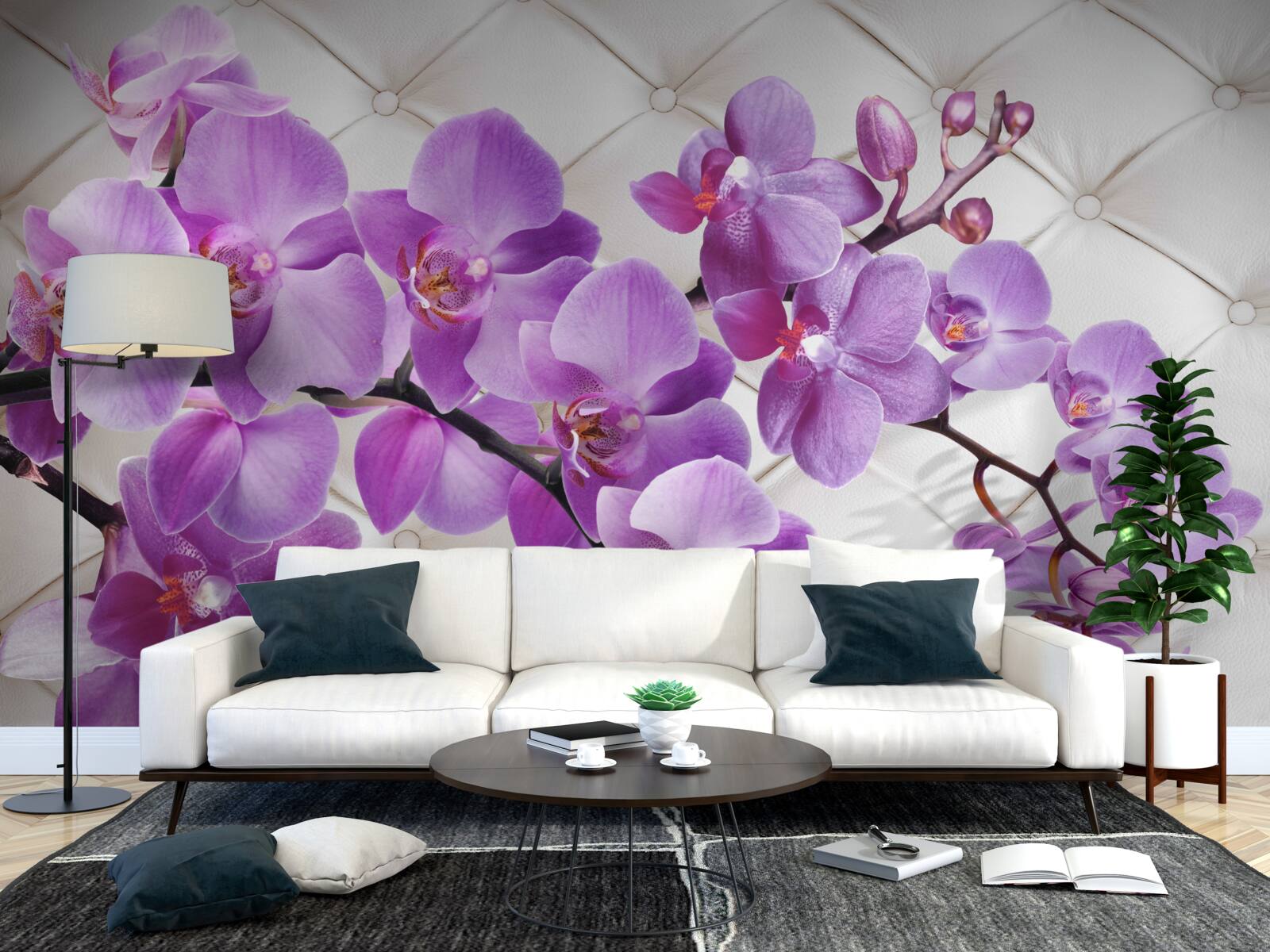 Fotobehang textuur bevat takken van lila orchidee
