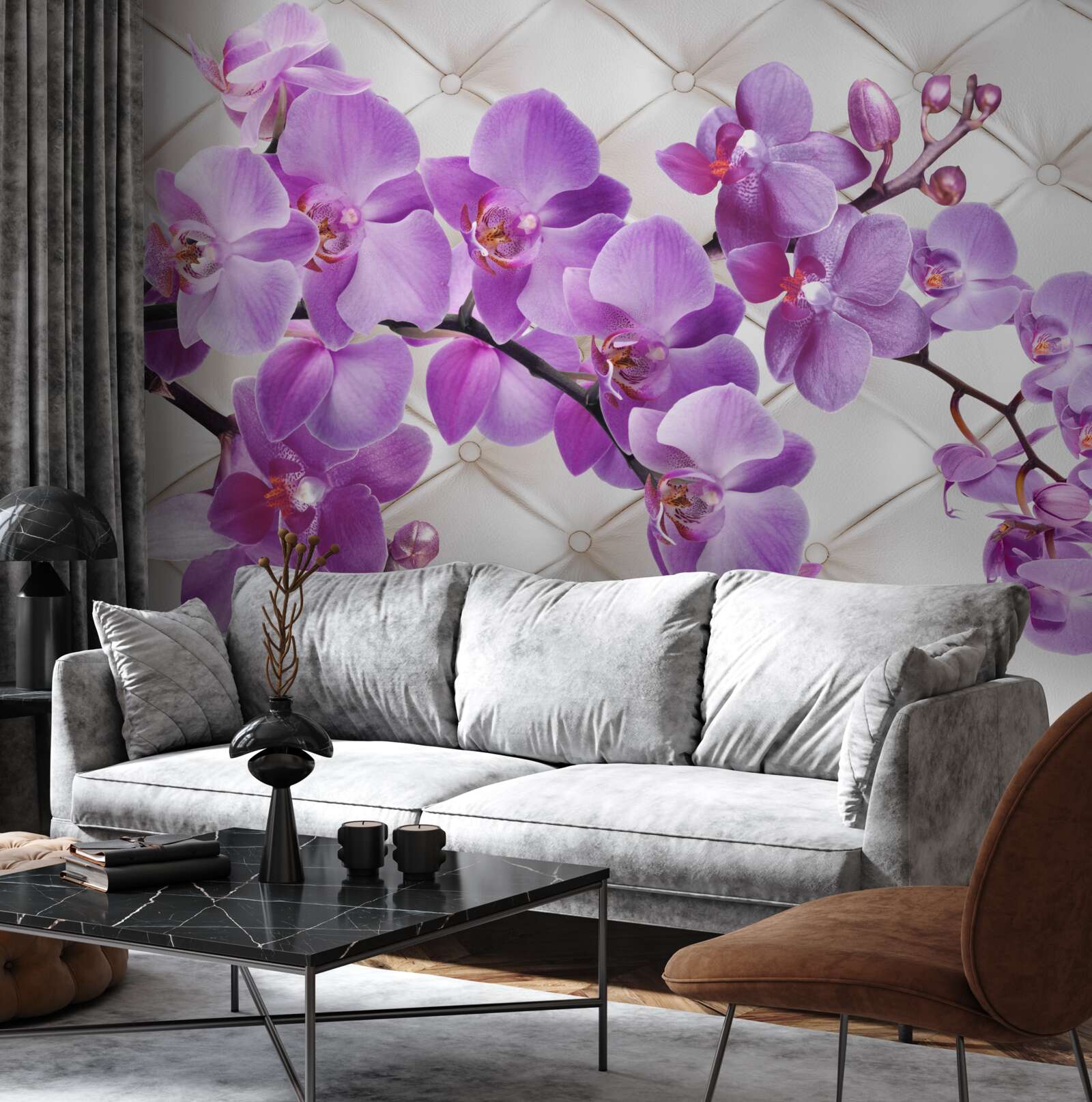 Fotobehang textuur bevat takken van lila orchidee
