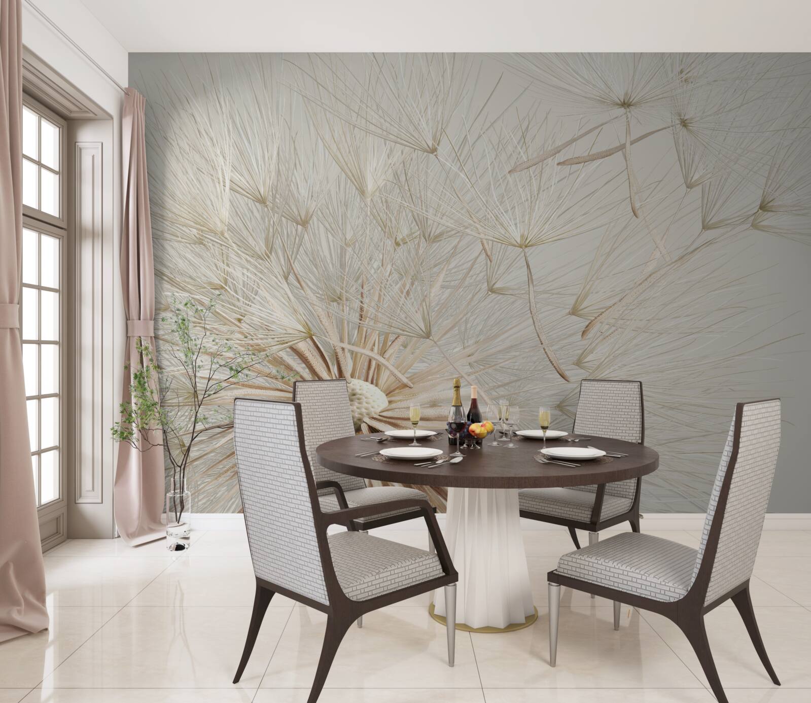 Fotobehang paardenbloemen bloeien onder invloed van de wind