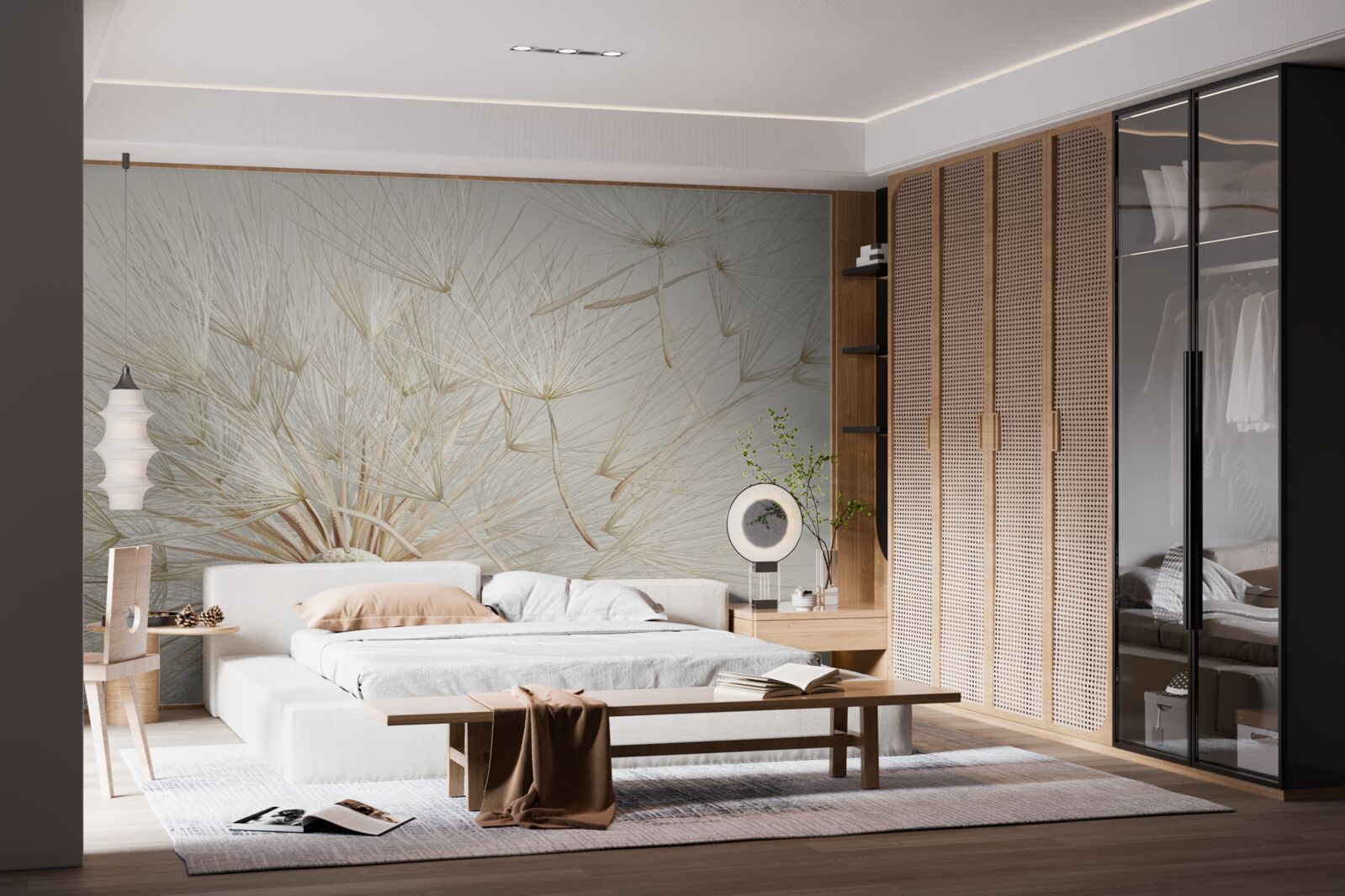 Fotobehang paardenbloemen bloeien onder invloed van de wind