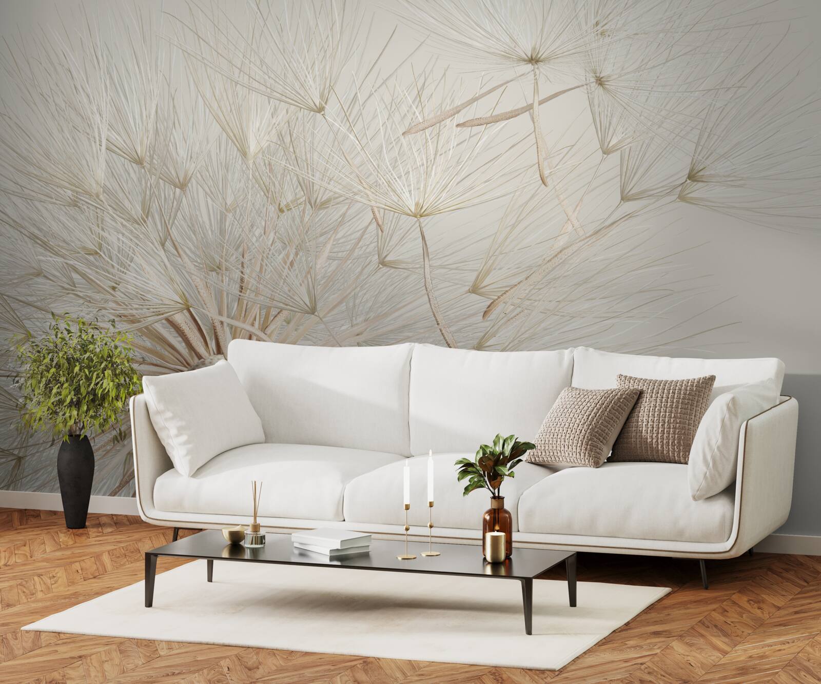 Fotobehang paardenbloemen bloeien onder invloed van de wind