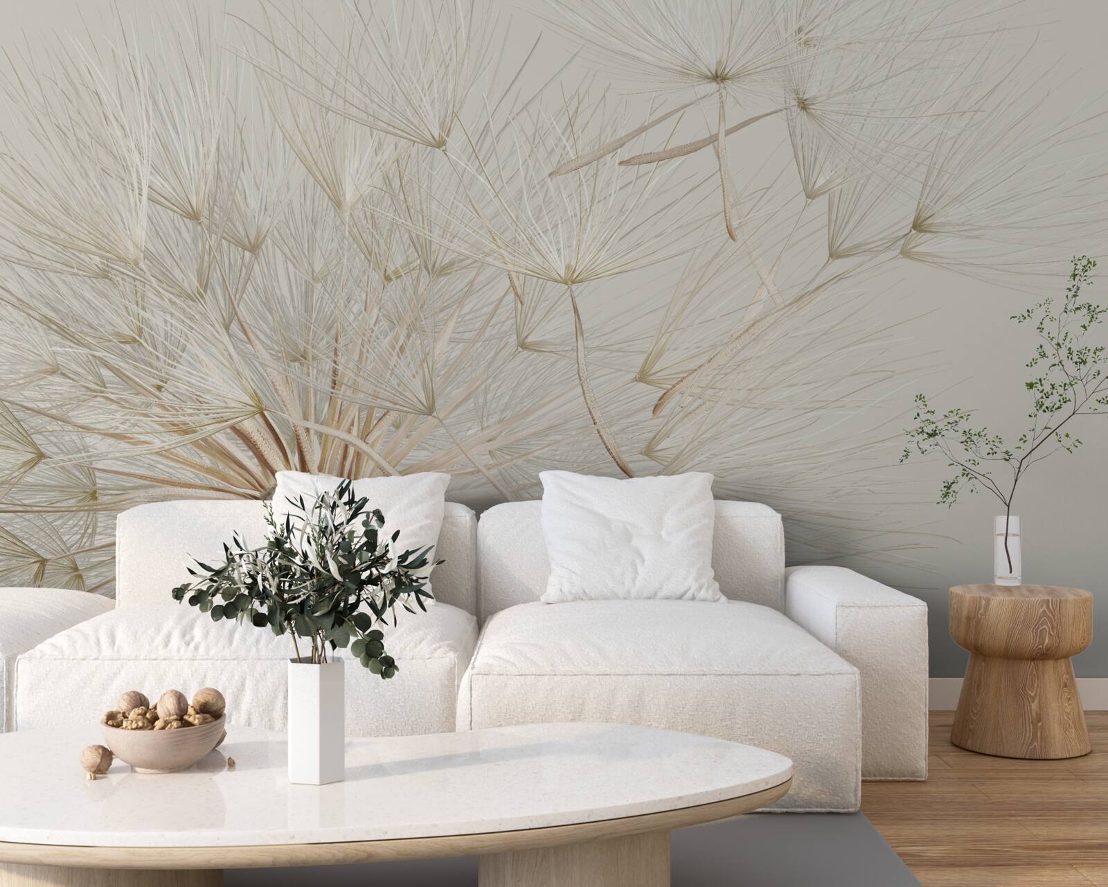 Fotobehang paardenbloemen bloeien onder invloed van de wind