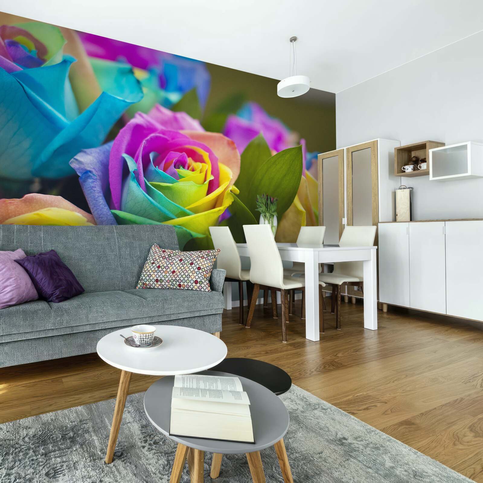 Fotobehang boeket bevat een prachtige regenboog roos