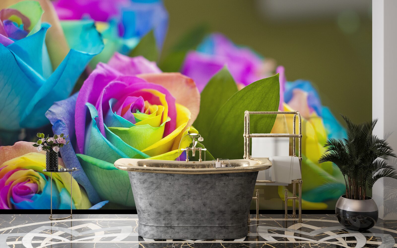 Fotobehang boeket bevat een prachtige regenboog roos