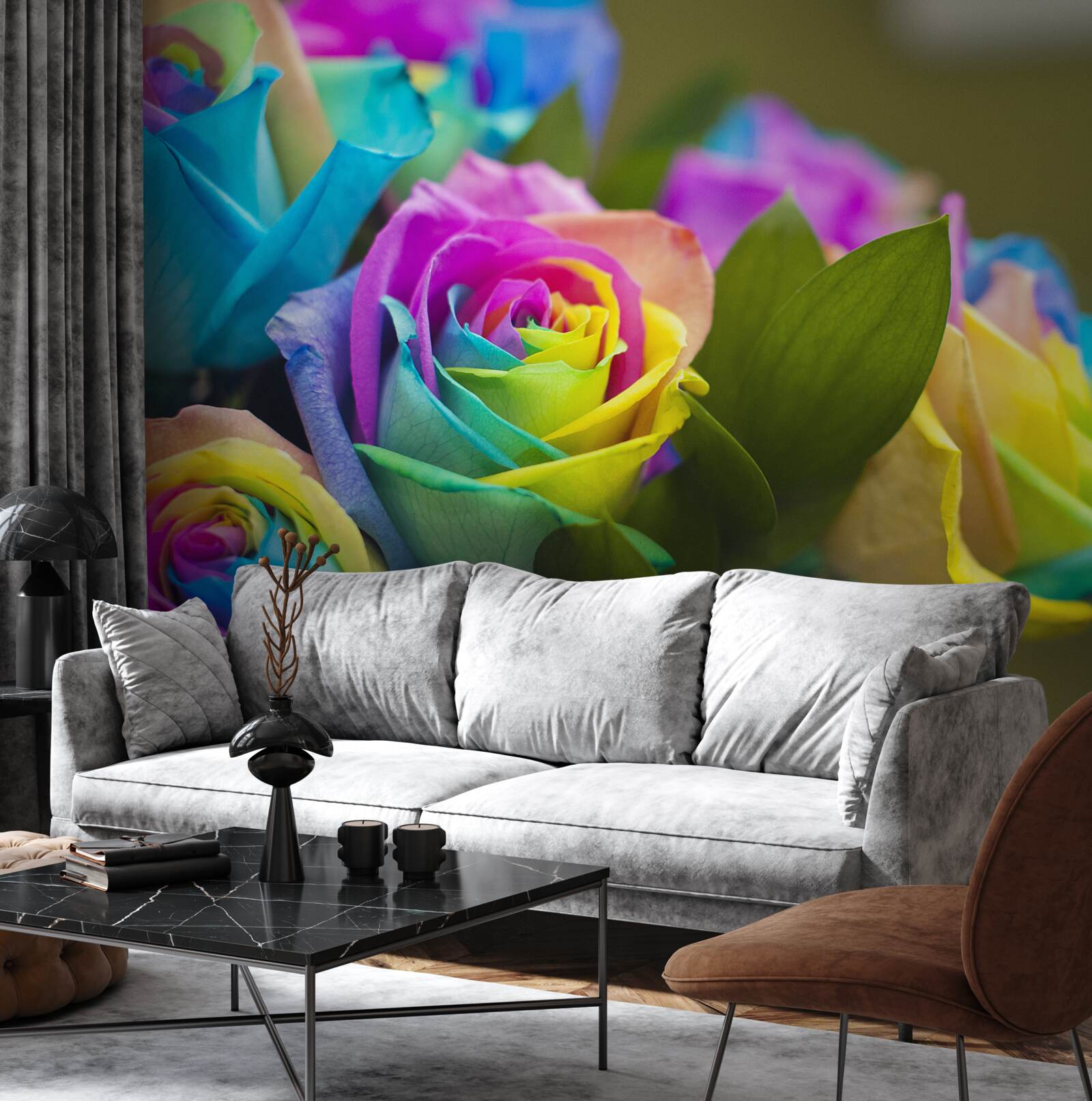 Fotobehang boeket bevat een prachtige regenboog roos