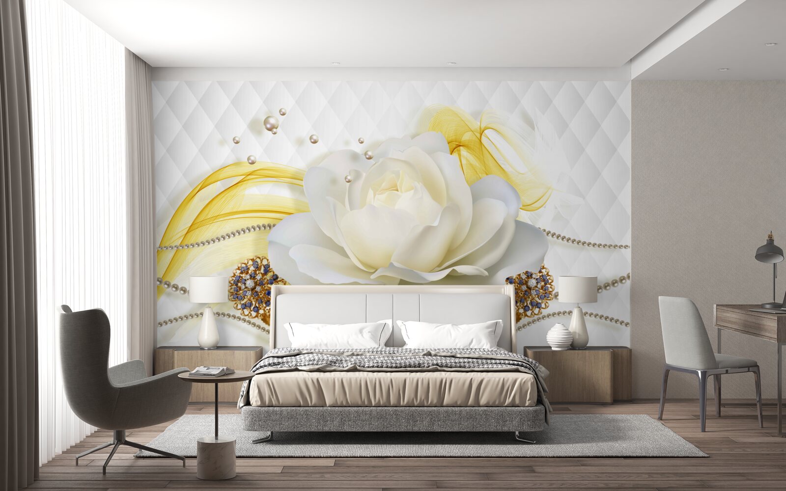 Fotobehang broches van albast met roos en steen ingelegd