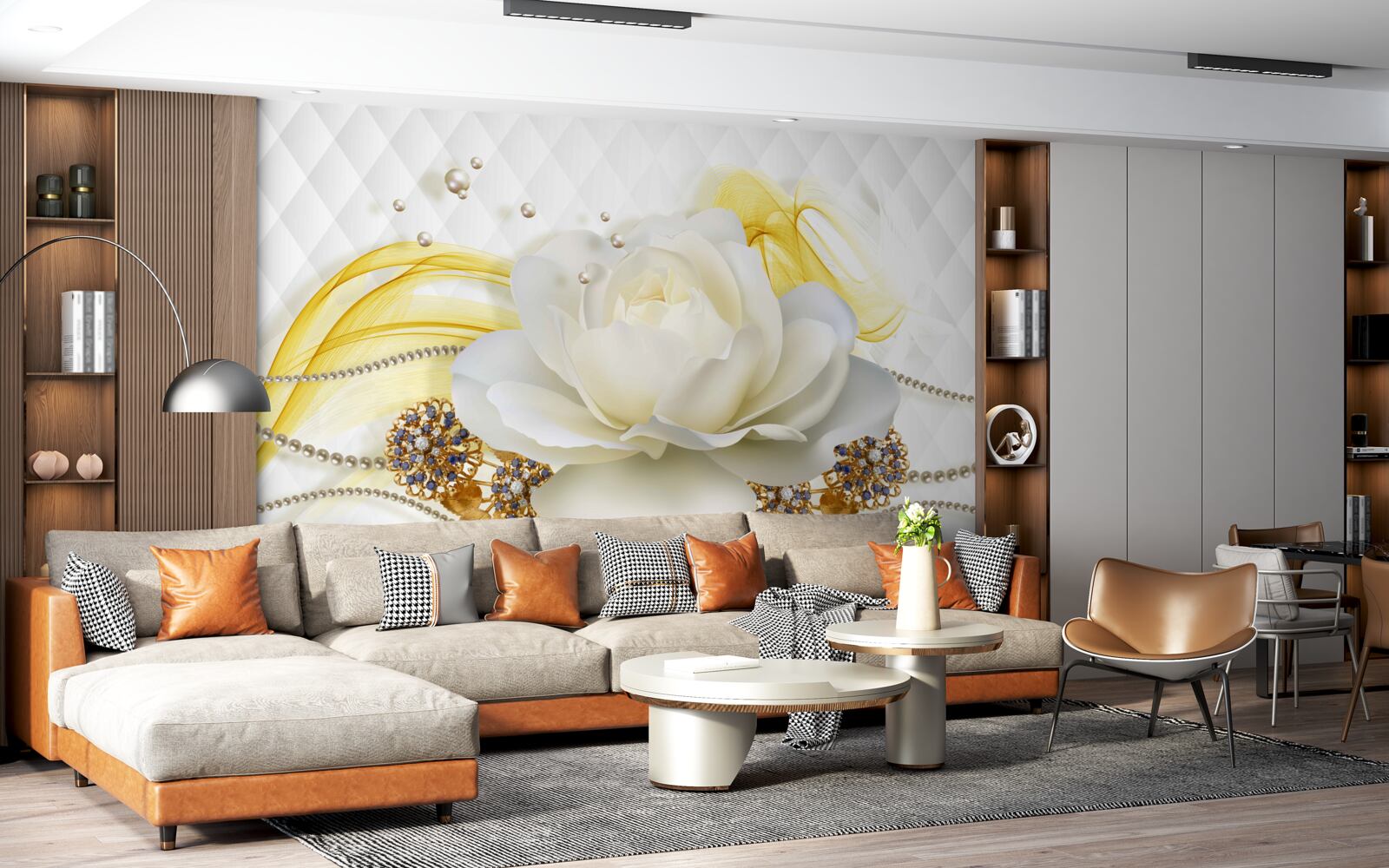 Fotobehang broches van albast met roos en steen ingelegd