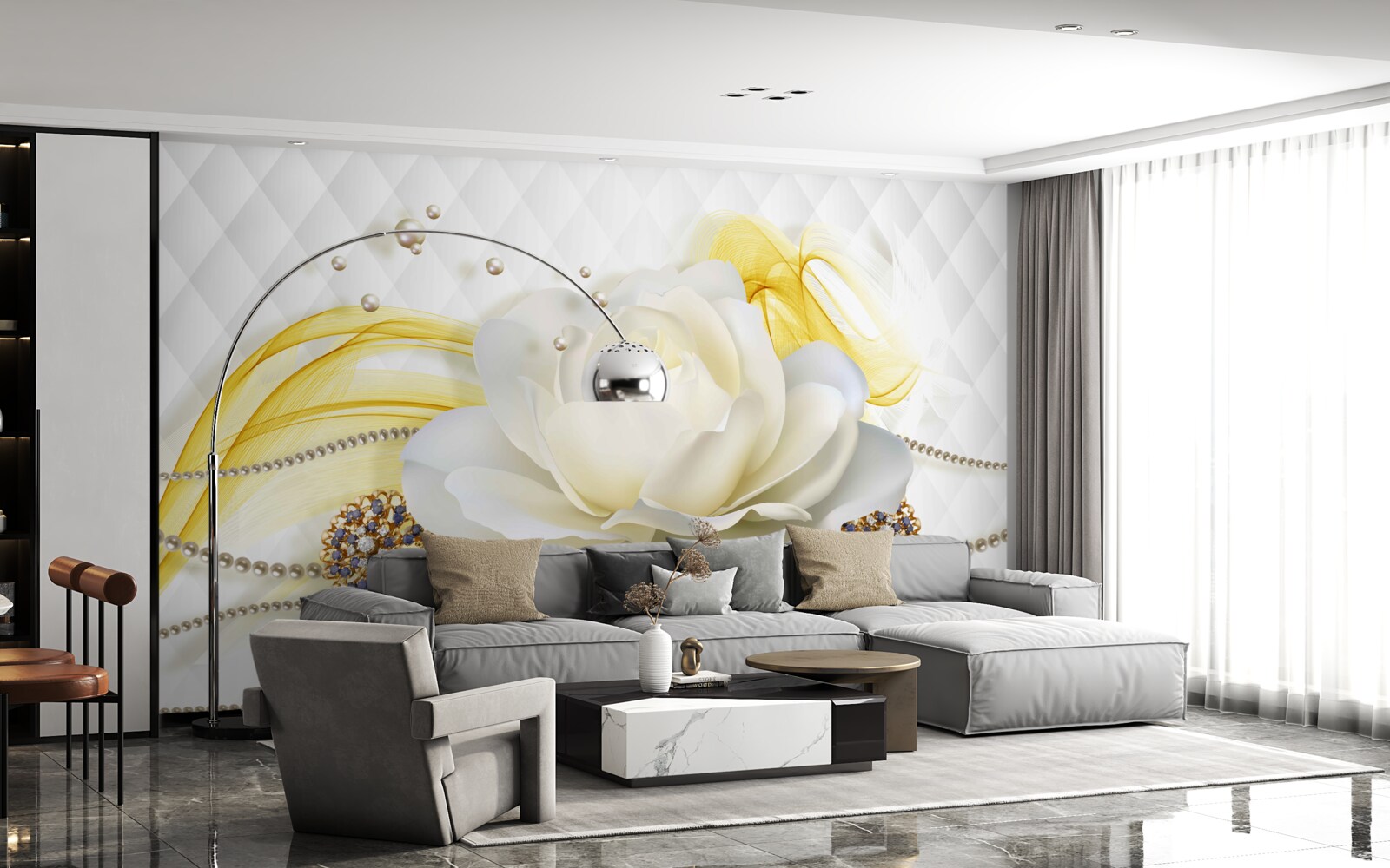 Fotobehang broches van albast met roos en steen ingelegd