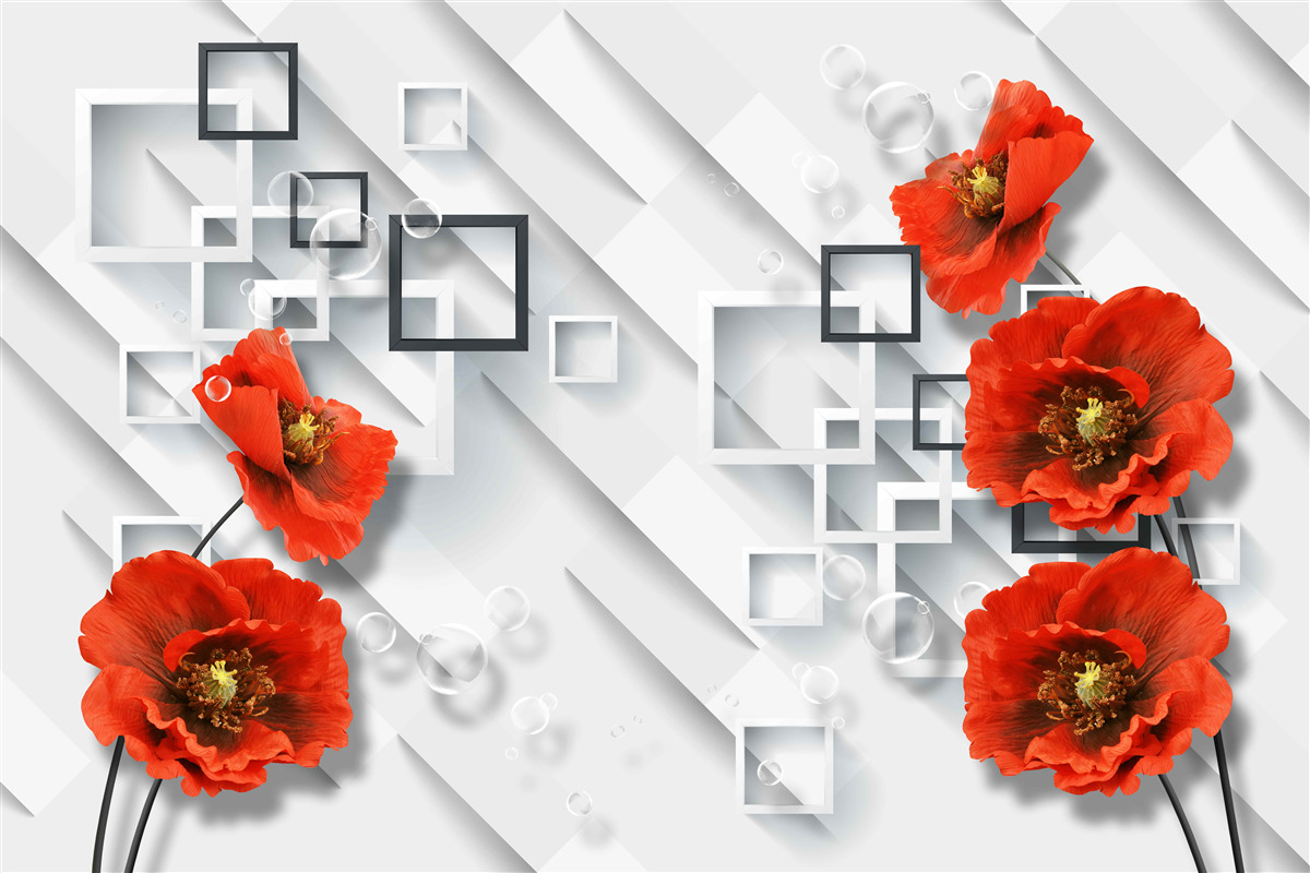 Fotobehang prachtige rode klaprozen op een ongewone achtergrond