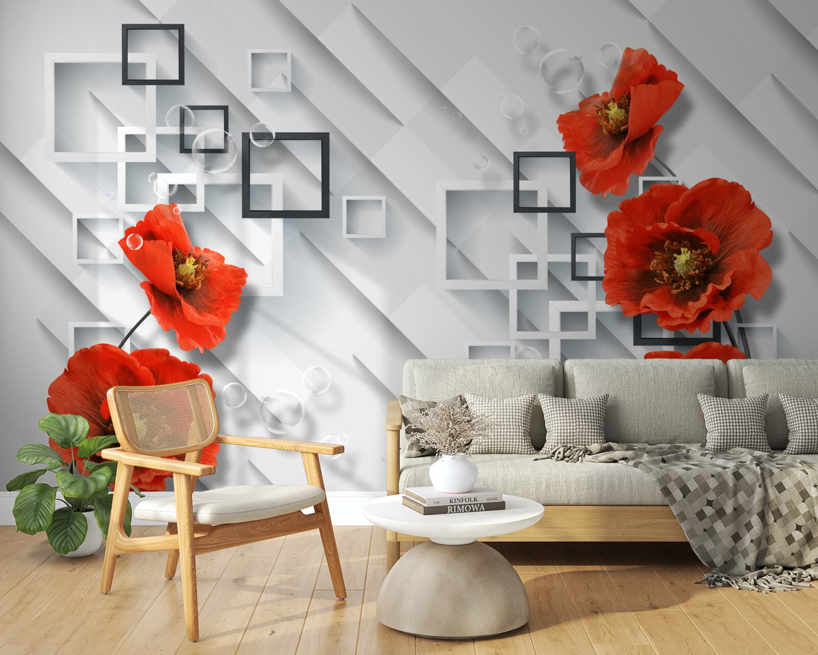 Fotobehang prachtige rode klaprozen op een ongewone achtergrond