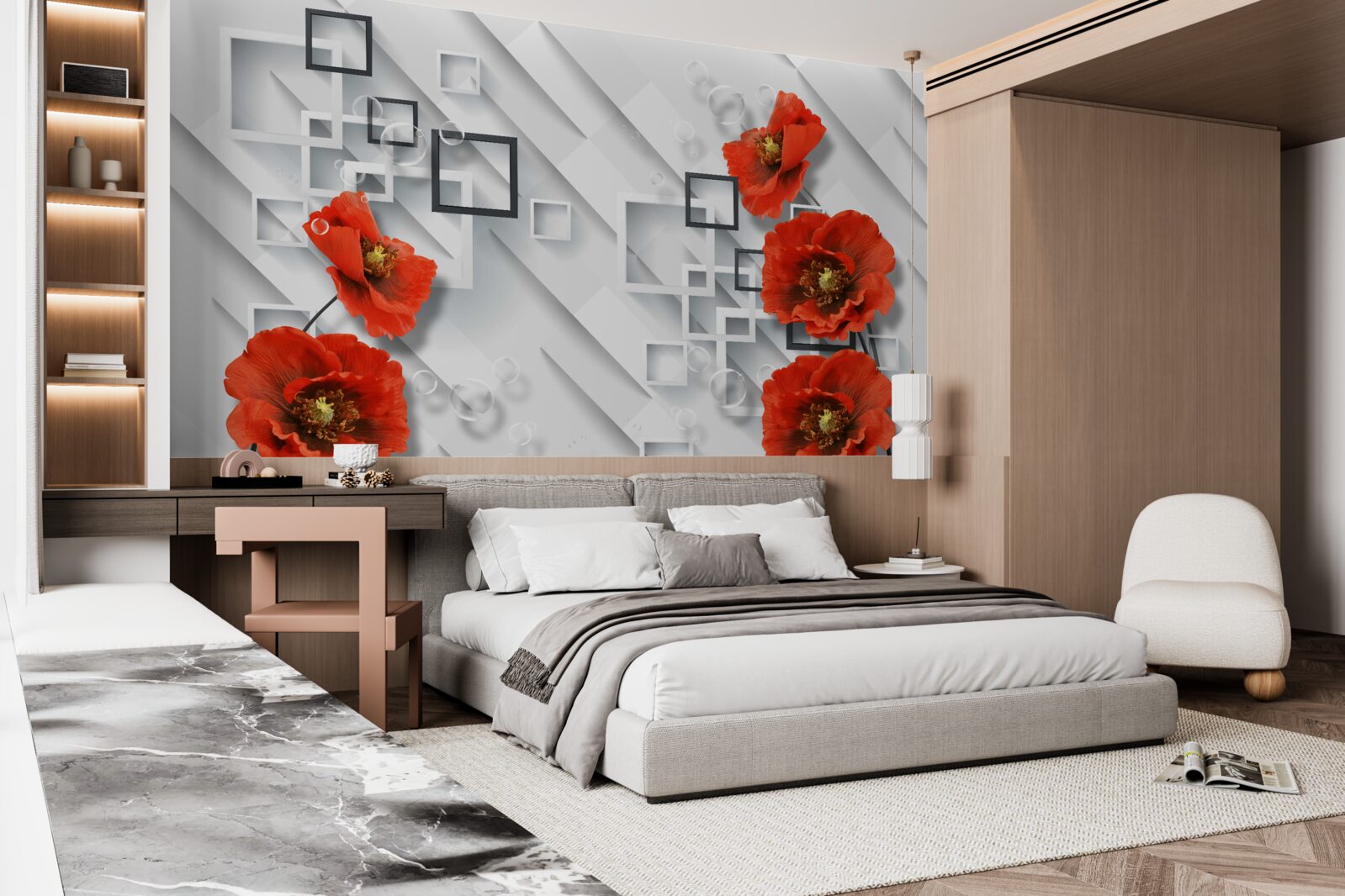 Fotobehang prachtige rode klaprozen op een ongewone achtergrond