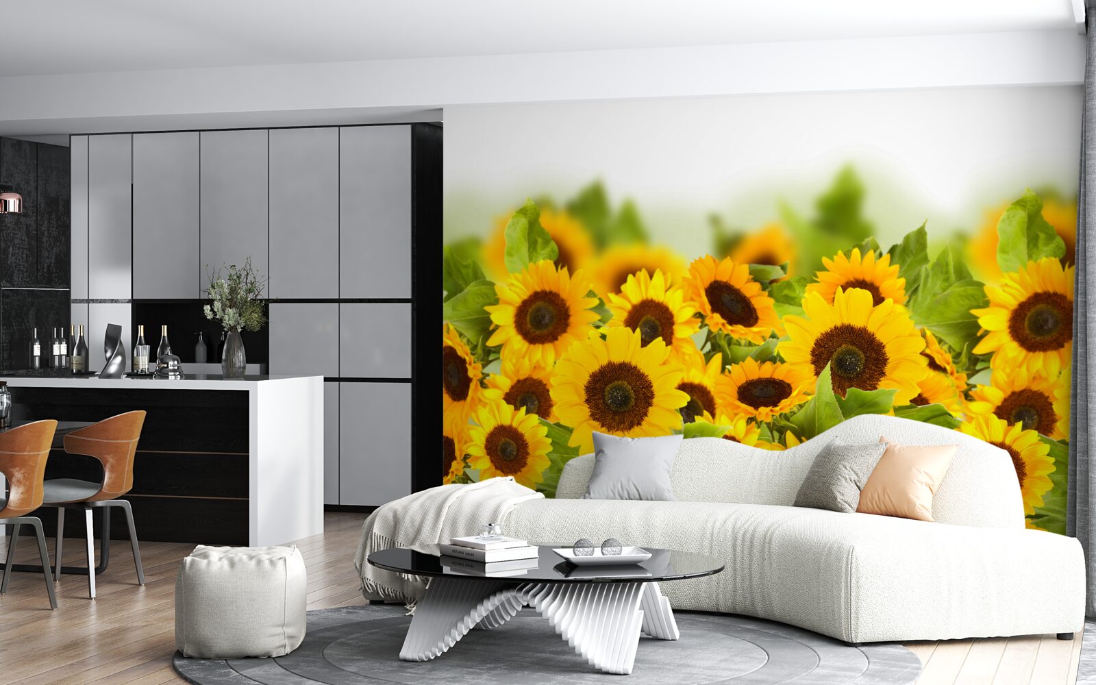 Fotobehang er zijn ongelooflijk veel zonnebloemen