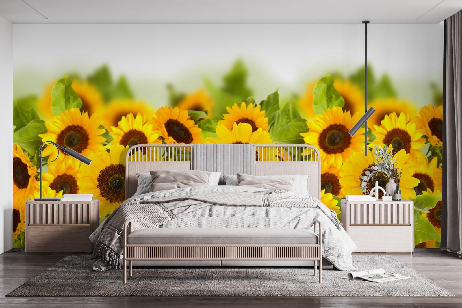 Fotobehang er zijn ongelooflijk veel zonnebloemen