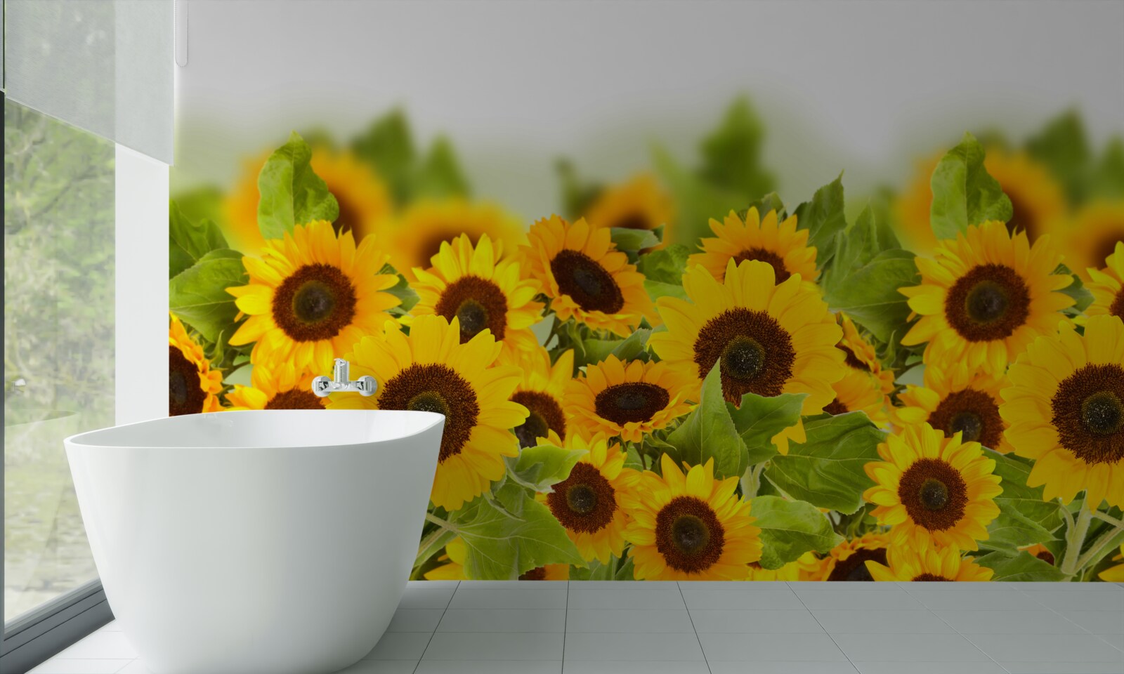 Fotobehang er zijn ongelooflijk veel zonnebloemen