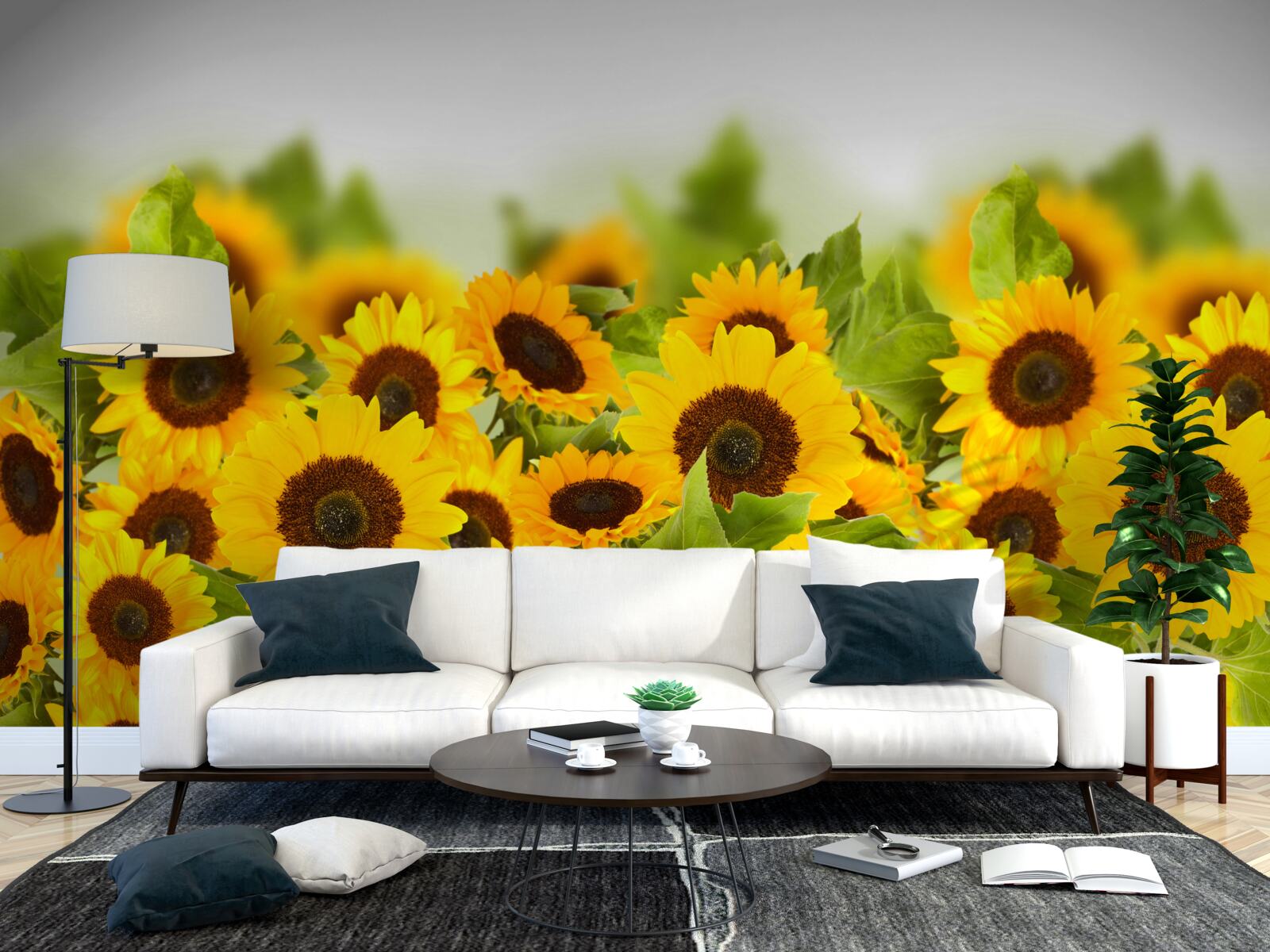 Fotobehang er zijn ongelooflijk veel zonnebloemen