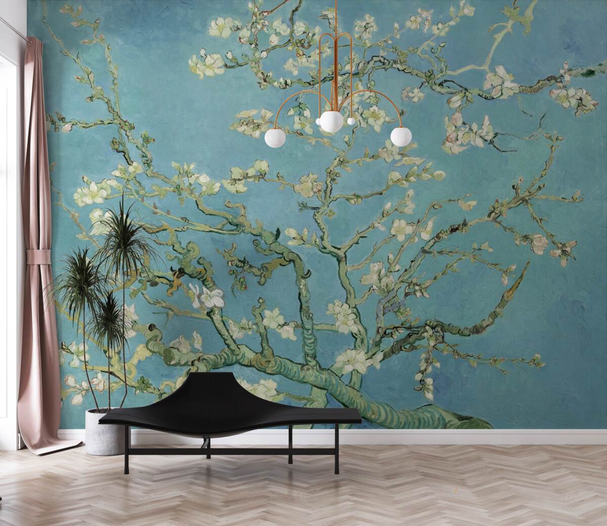 Fotobehang Sneeuwwitte magnolia tegen een azuurblauwe hemel