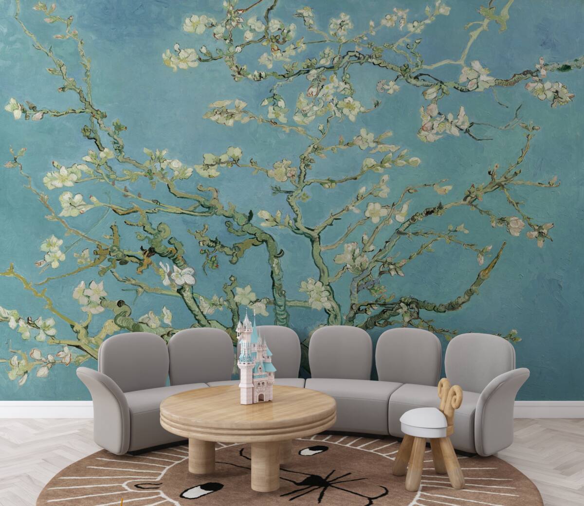 Fotobehang Sneeuwwitte magnolia tegen een azuurblauwe hemel