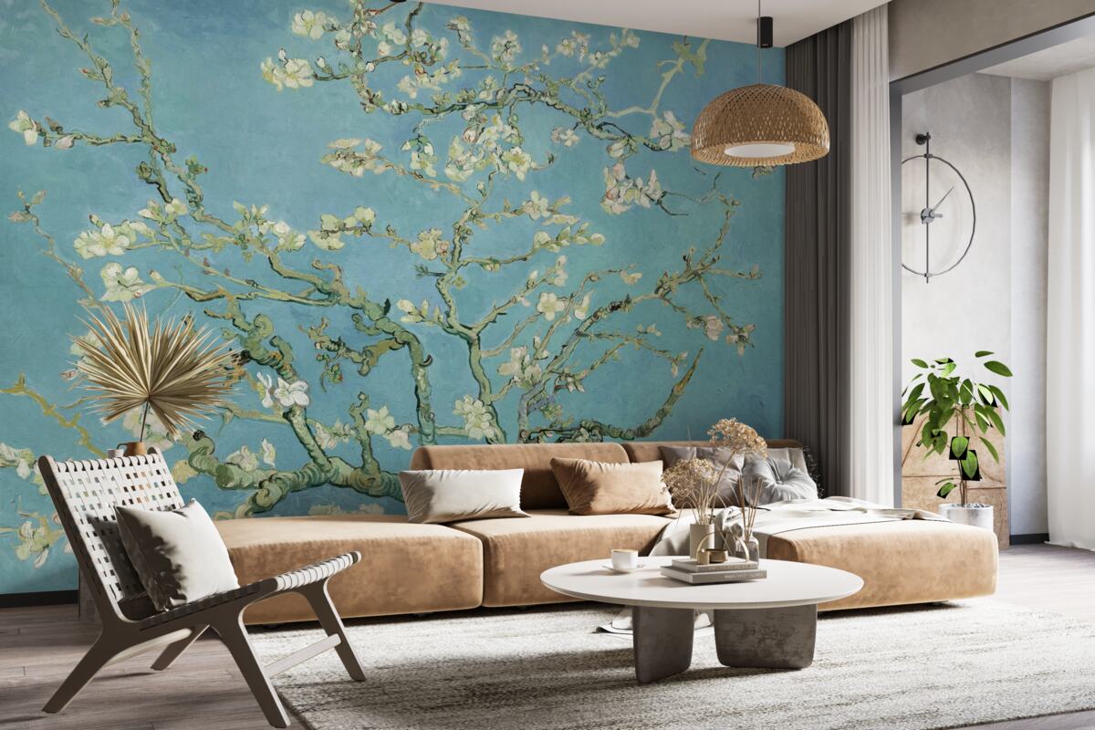 Fotobehang Sneeuwwitte magnolia tegen een azuurblauwe hemel