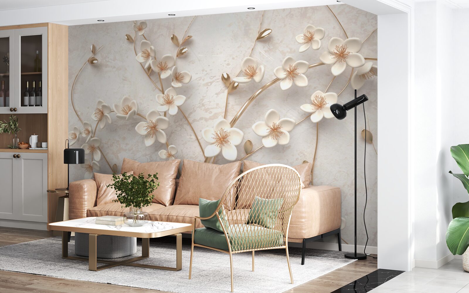 Fotobehang verschillende takken met witte magnolia bloemen