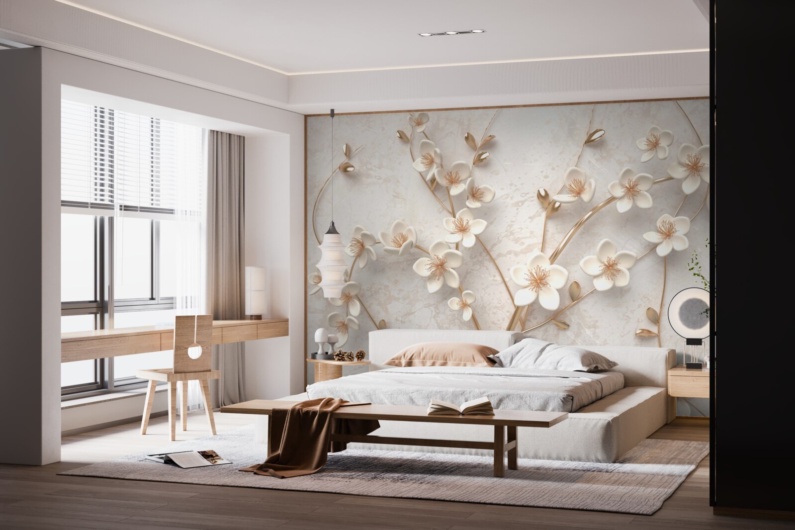 Fotobehang verschillende takken met witte magnolia bloemen