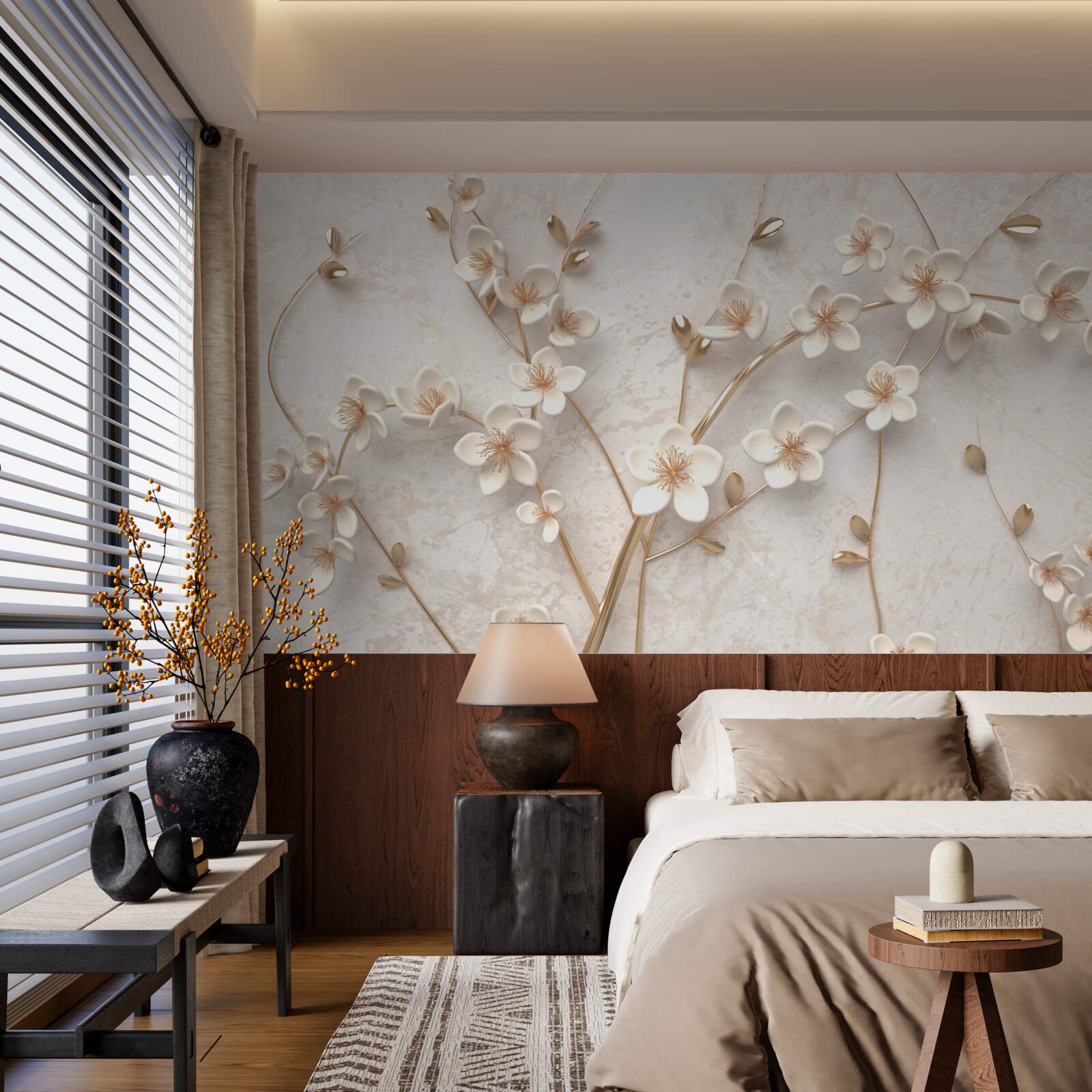 Fotobehang verschillende takken met witte magnolia bloemen