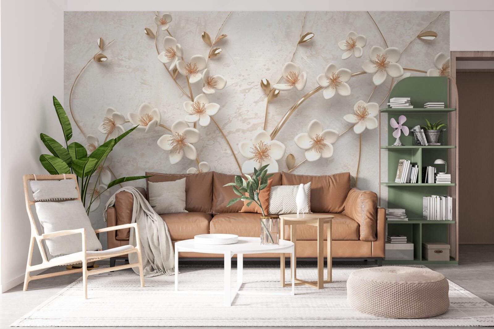 Fotobehang verschillende takken met witte magnolia bloemen