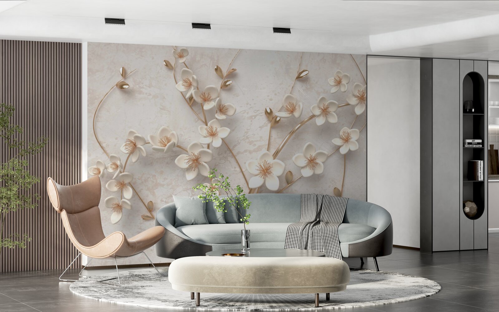 Fotobehang verschillende takken met witte magnolia bloemen