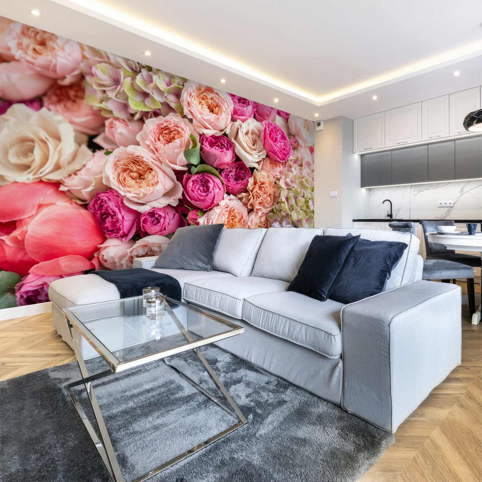 Fotobehang een combinatie van verschillende prachtige rozen in een boeket