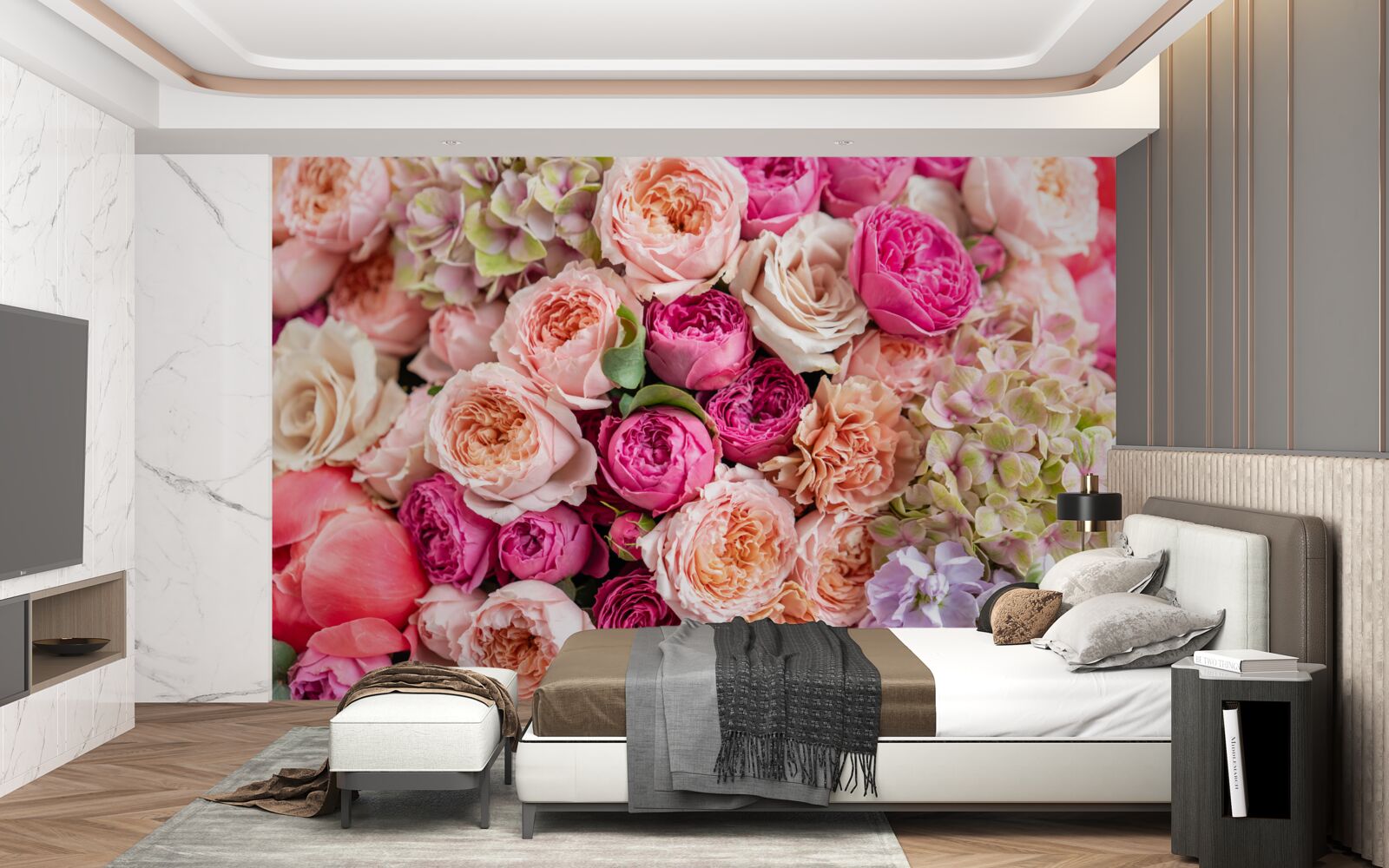 Fotobehang een combinatie van verschillende prachtige rozen in een boeket