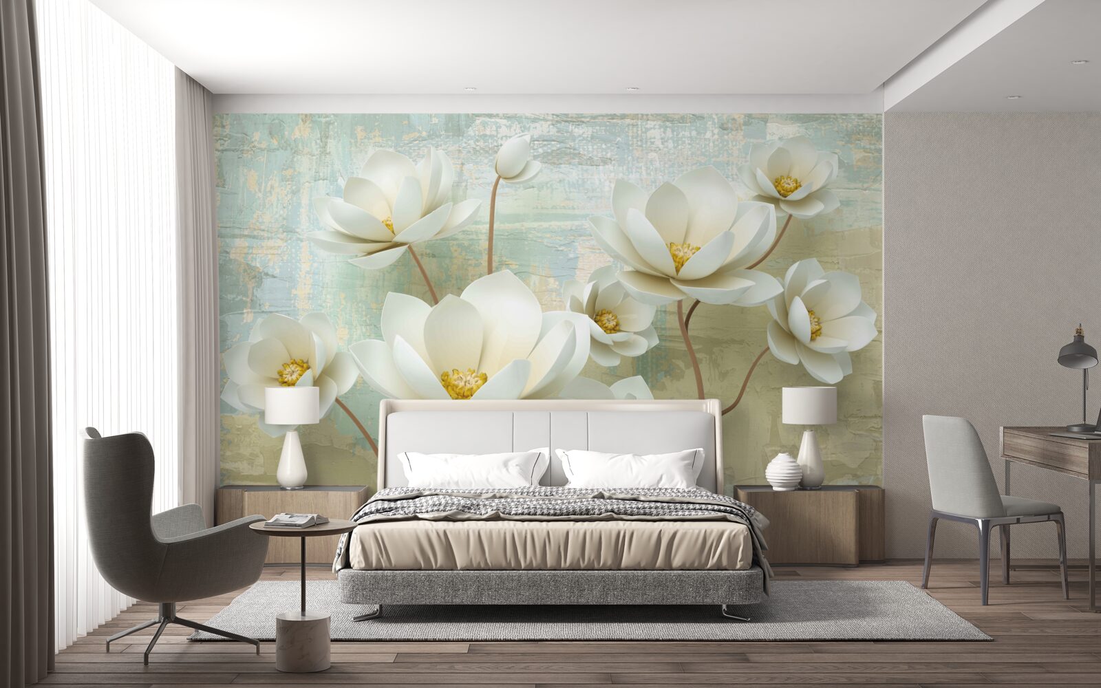 Fotobehang magnolia takken bloeien wit