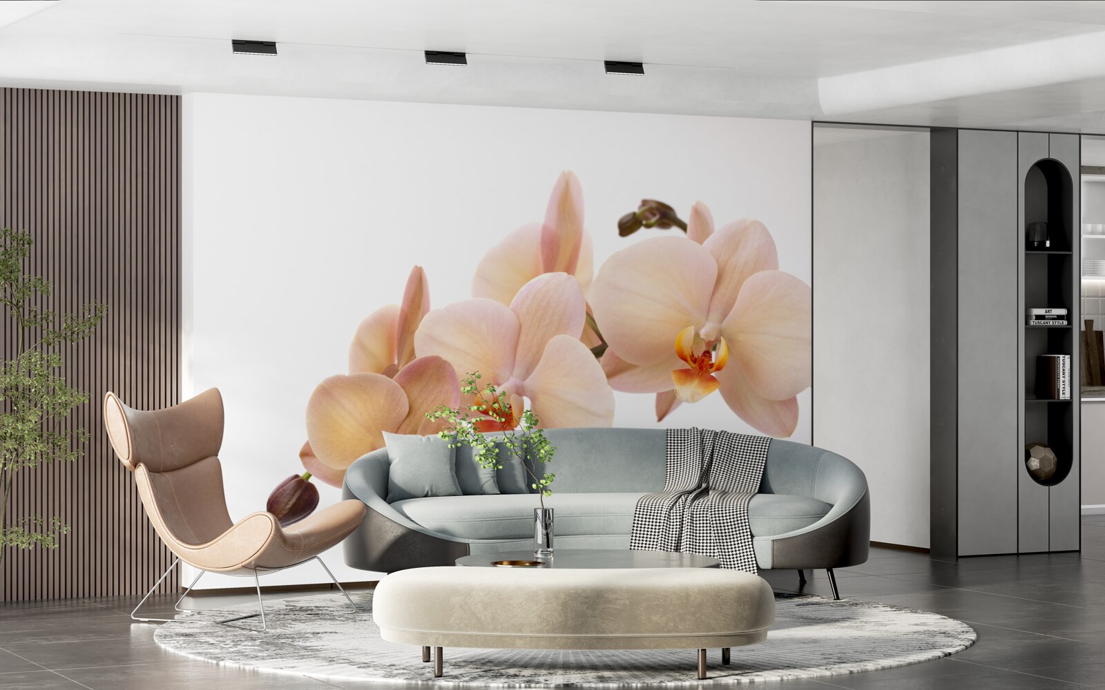 Fotobehang geïsoleerde tak van een perzikorchidee