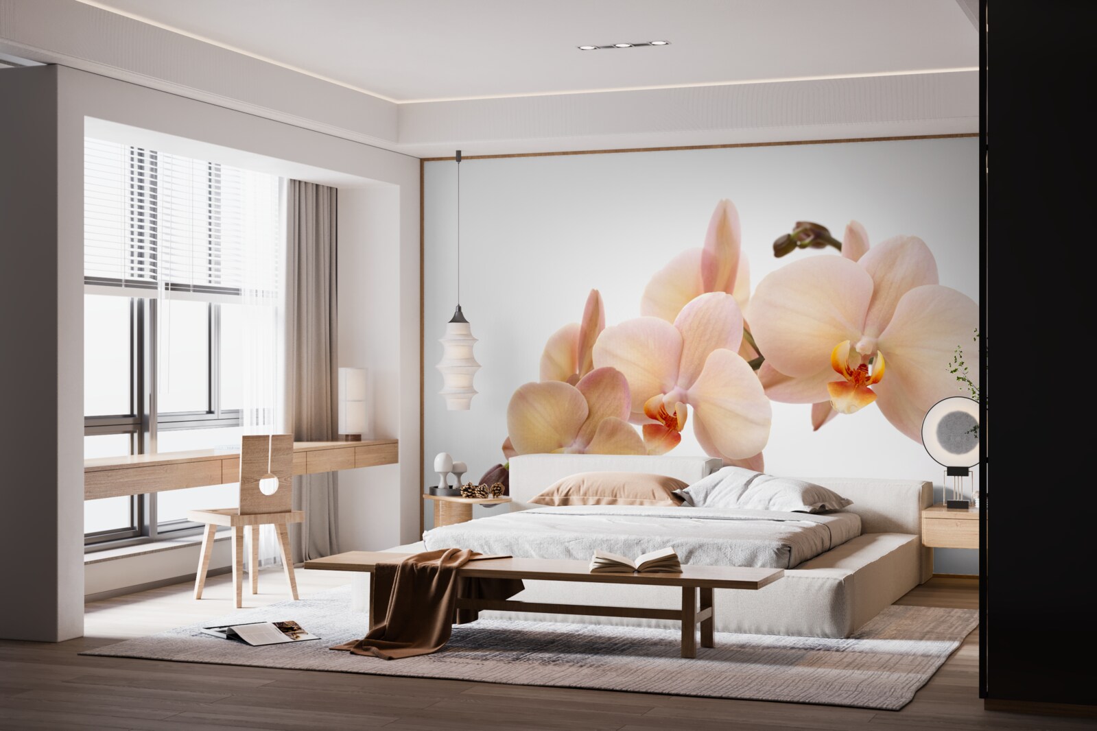 Fotobehang geïsoleerde tak van een perzikorchidee