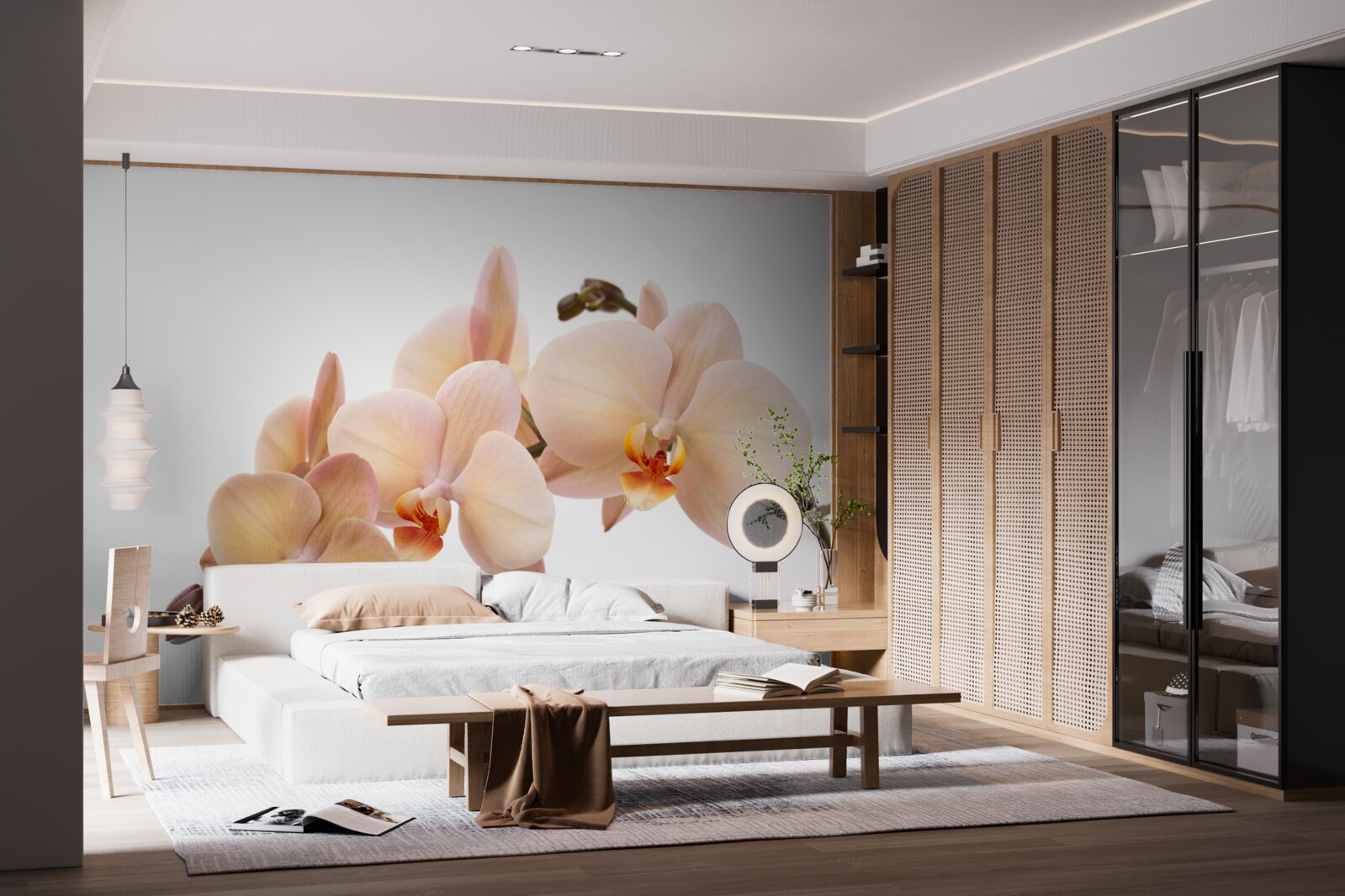 Fotobehang geïsoleerde tak van een perzikorchidee