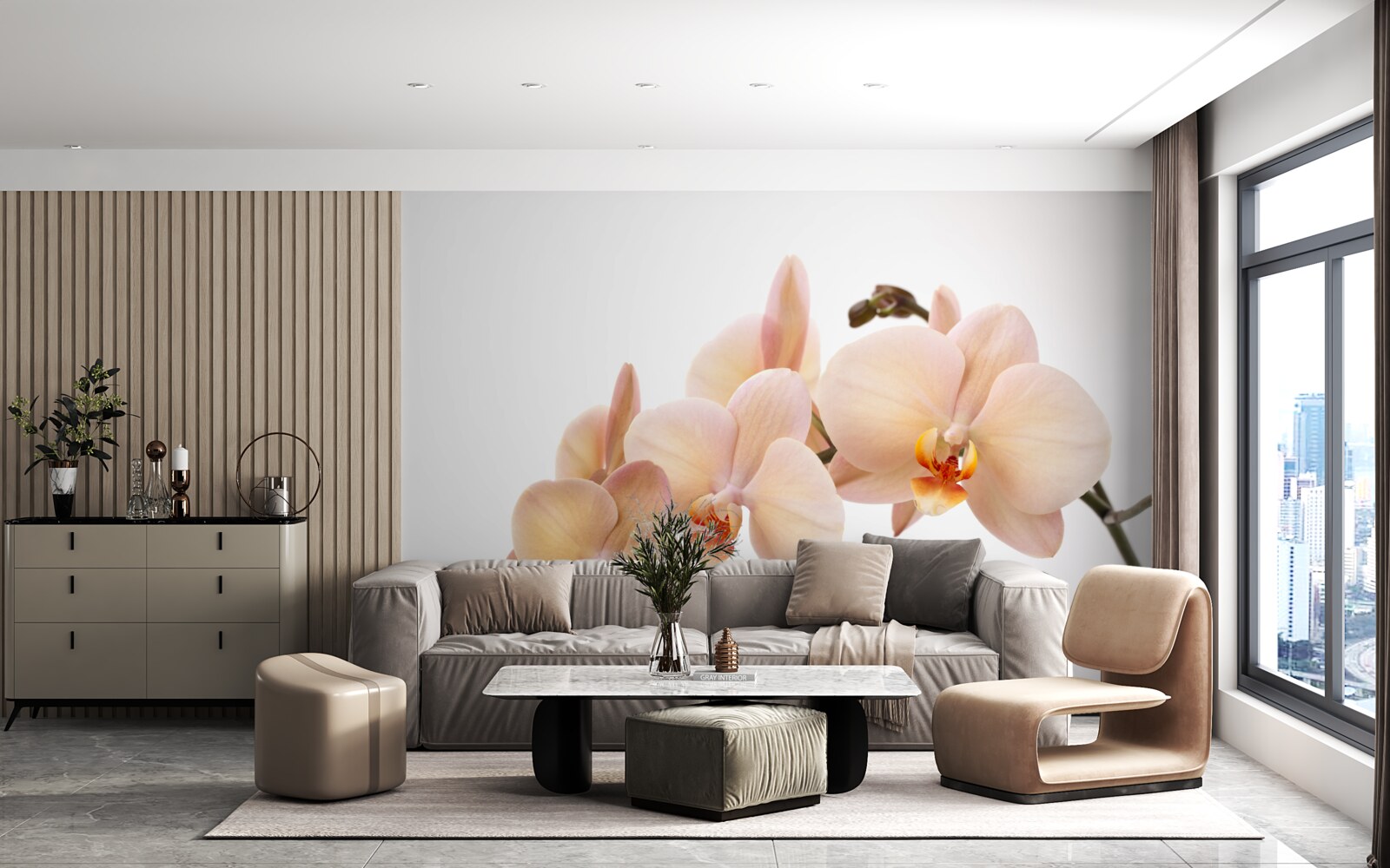 Fotobehang geïsoleerde tak van een perzikorchidee