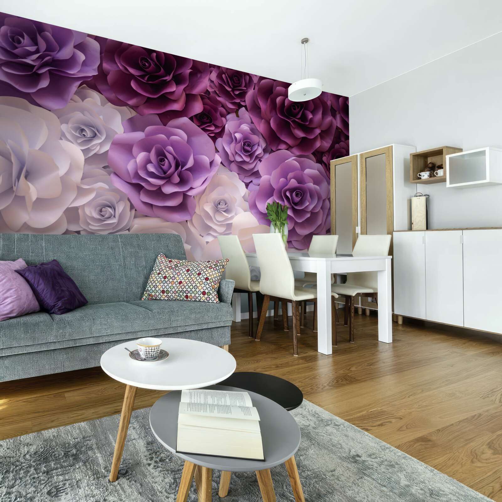 Fotobehang compositie van zijden bloemen