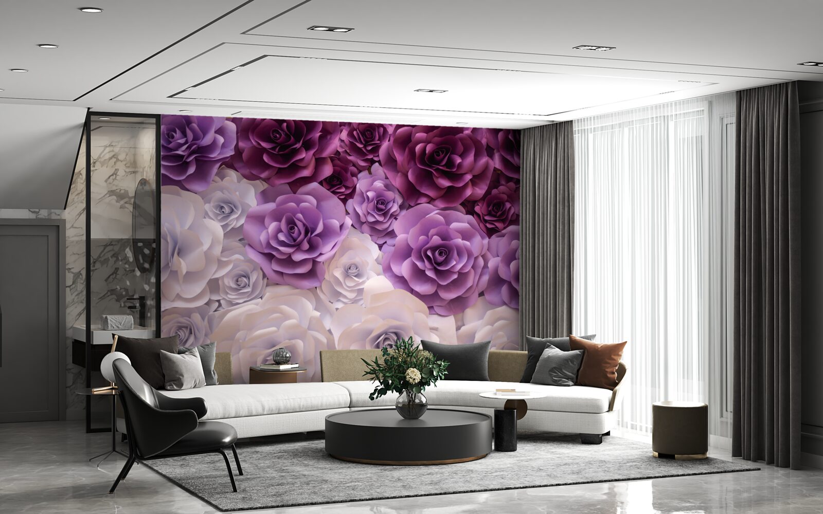 Fotobehang compositie van zijden bloemen